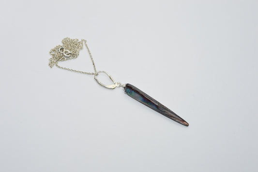 925 SOLID STERLING SILVER ABALONE SHELL CHAIN PENDANT - 18.3 INCH