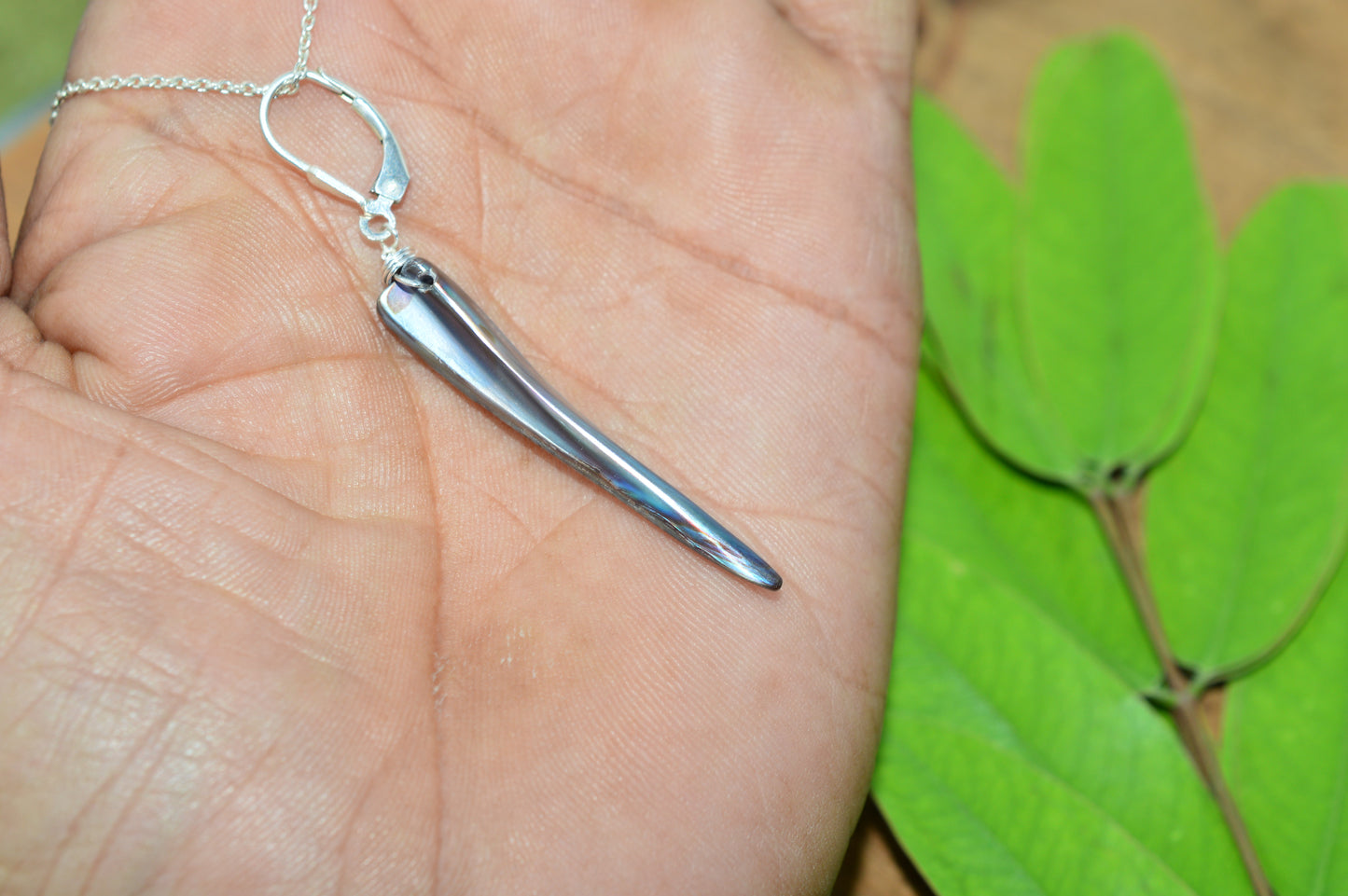 925 SOLID STERLING SILVER ABALONE SHELL CHAIN PENDANT - 18.3 INCH