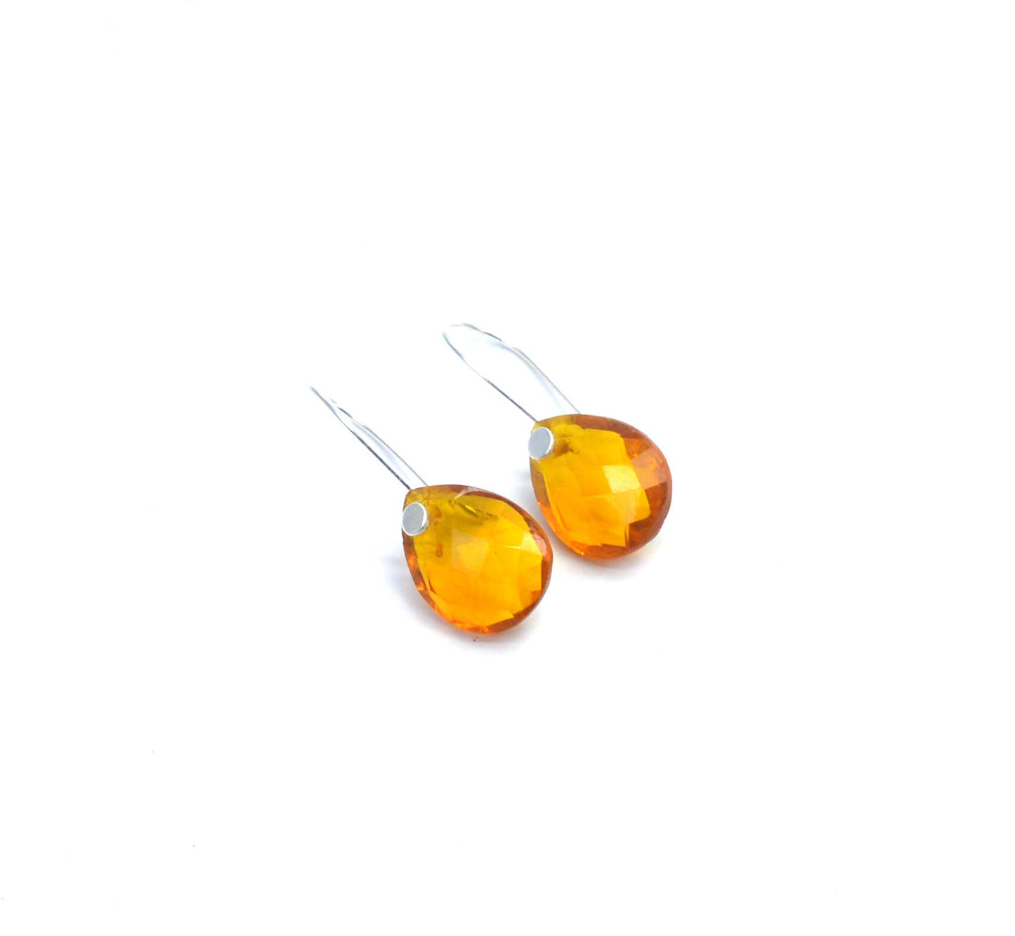 925 SOLID STERLING SILVER CUT HONEY QUARTZ WIRE EARRING -1.1 INCH