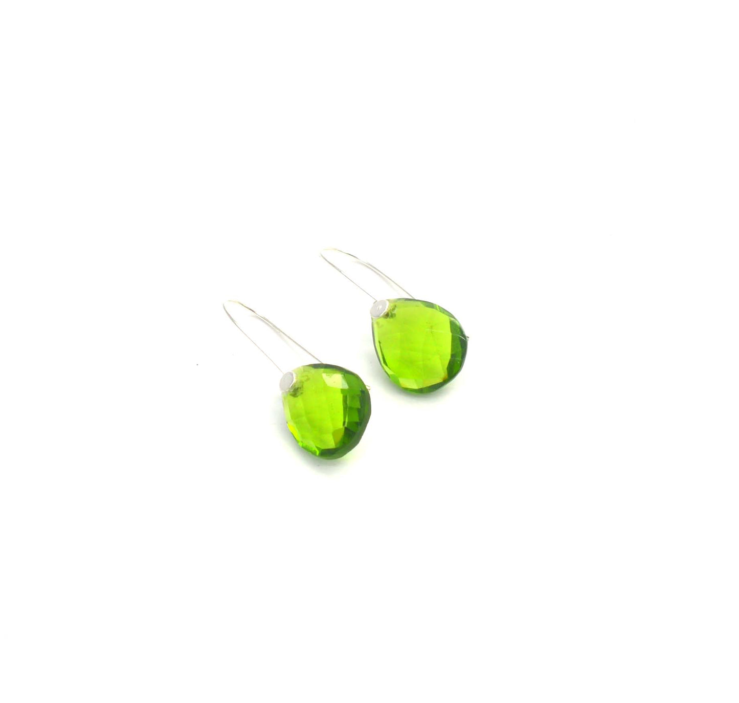 925 SOLID STERLING SILVER CUT GREEN PERIDOT HOOP EARRING -1.2 INCH