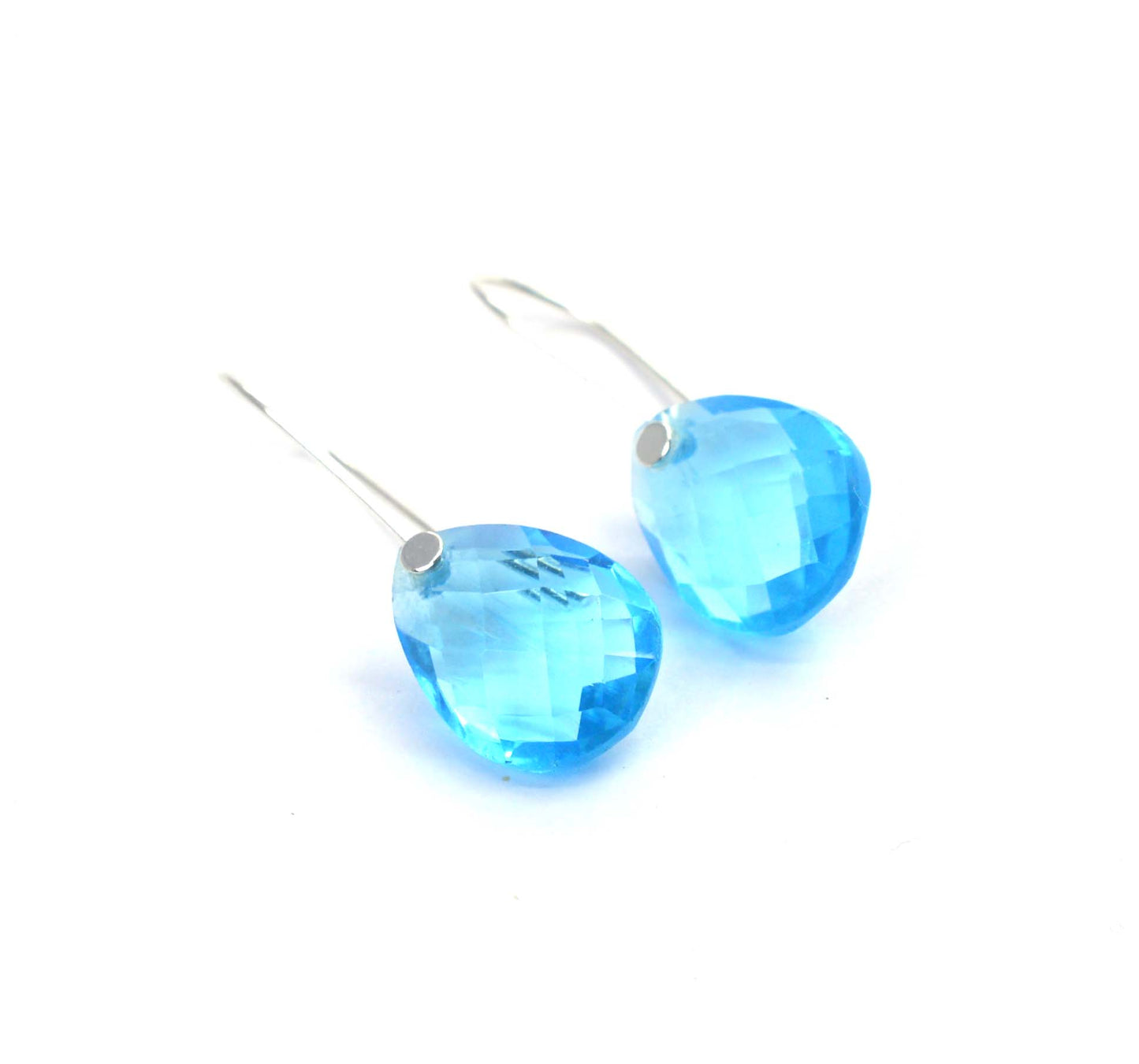925 SOLID STERLING SILVER CUT BLUE QUARTZ WIRE EARRING -1.2 INCH