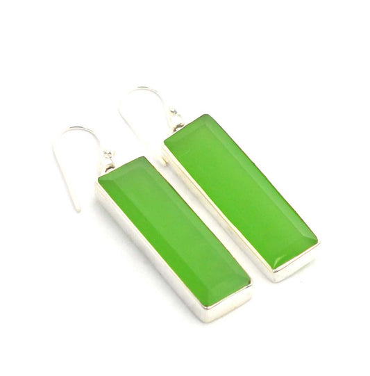 925 SOLID STERLING SILVER FACETED GREEN JADE HOOK EARRING -1.7 INCH