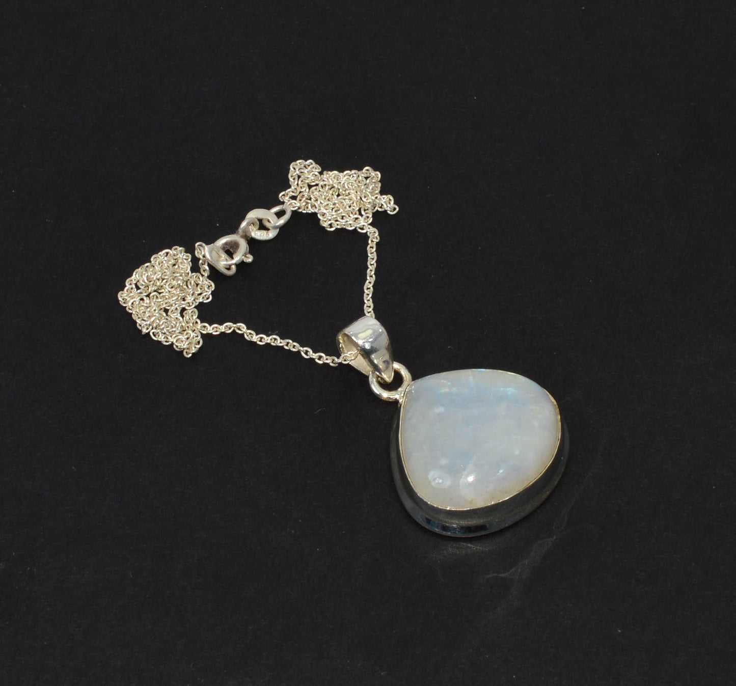 925 Solid Sterling Silver White Rainbow Moonstone Chain Pendant-19.3 INCH