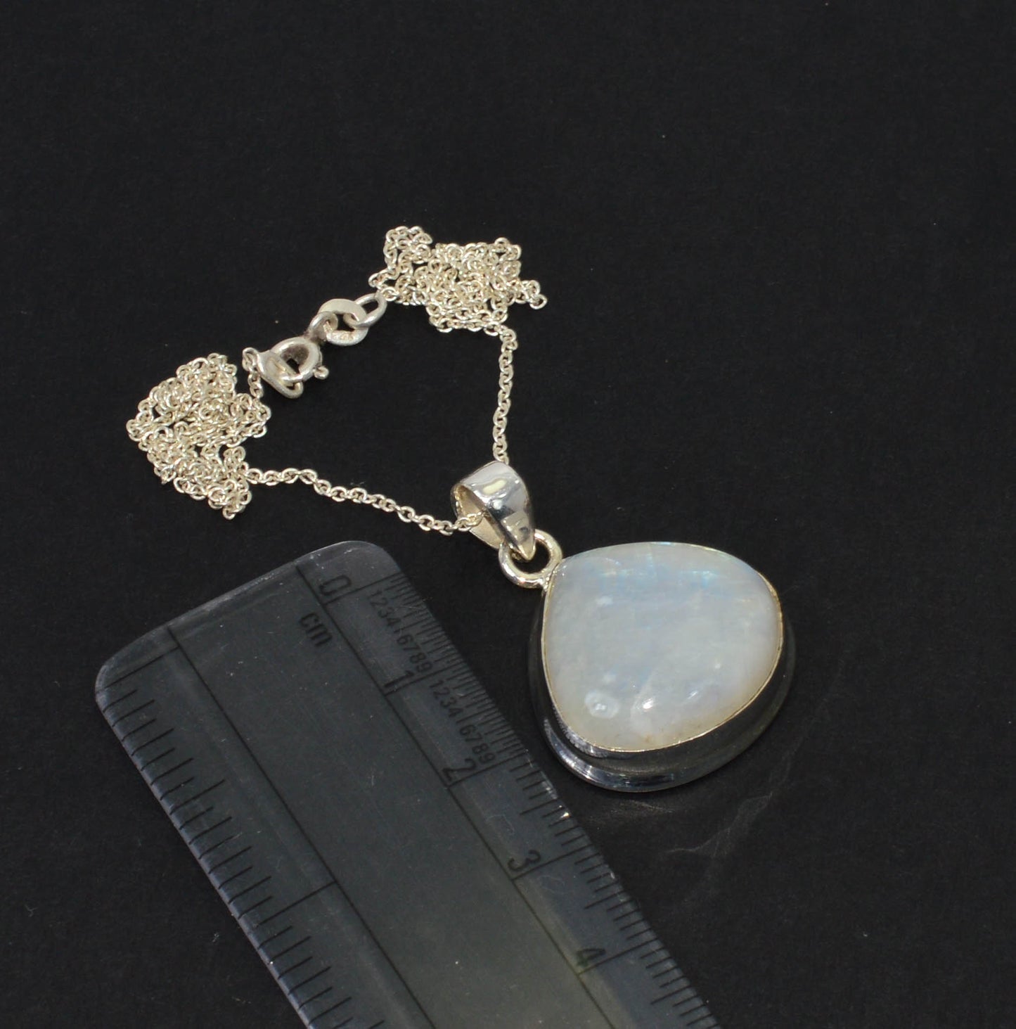925 Solid Sterling Silver White Rainbow Moonstone Chain Pendant-19.3 INCH