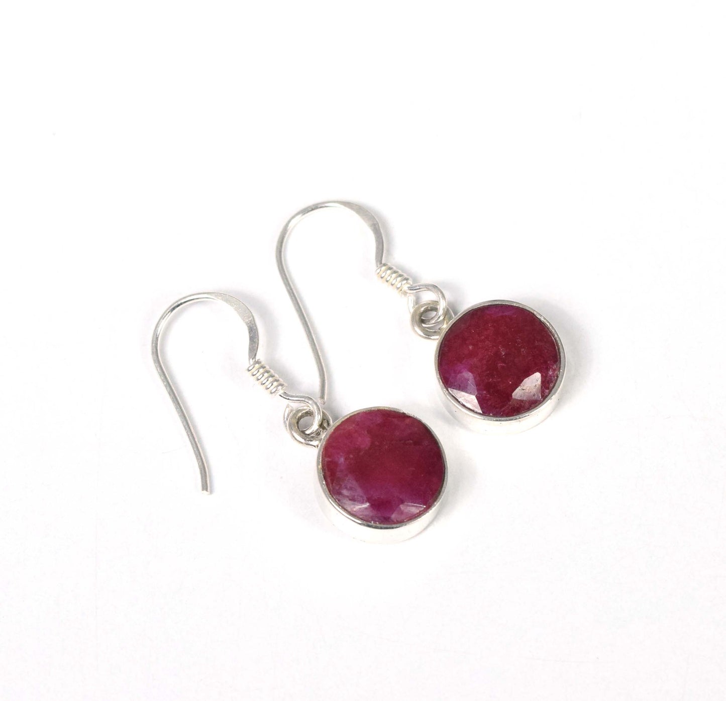 925 Solid Sterling Faceted Simulated Ruby Hook Earring-1.2 Inch