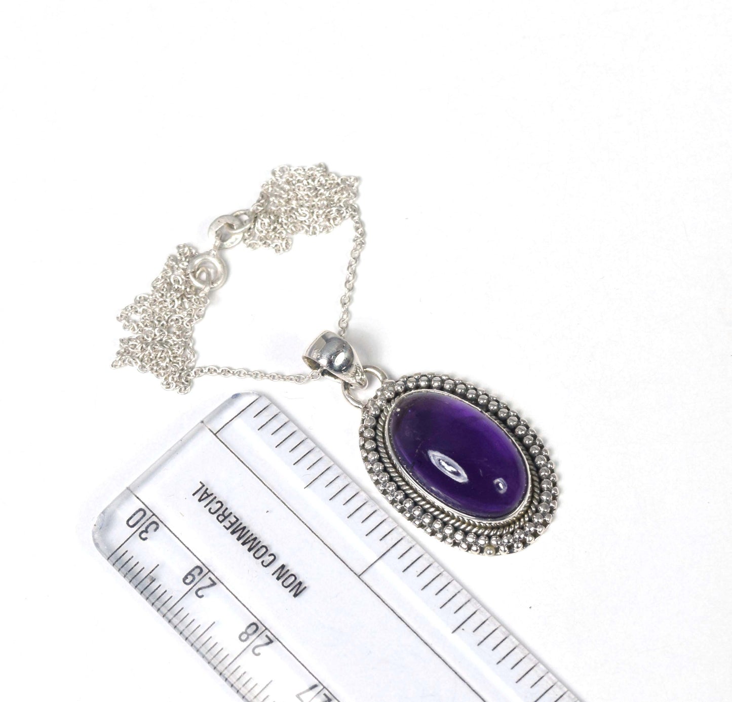 925 Solid Sterling Silver Purple Amethyst Chain Pendant-19.5 Inch