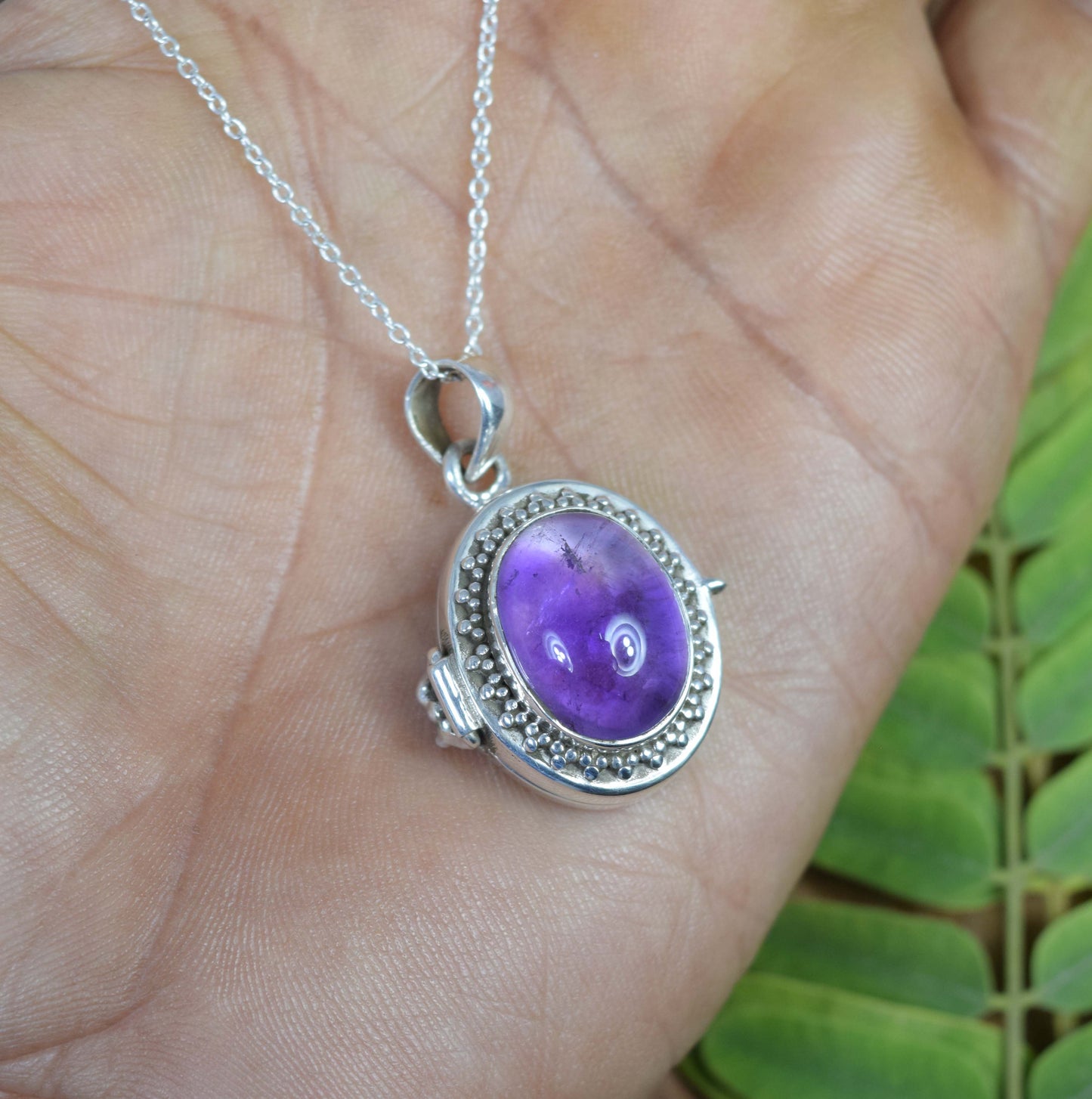 925 Solid Sterling Silver Purple Amethyst Chain Pendant-19.5 Inch