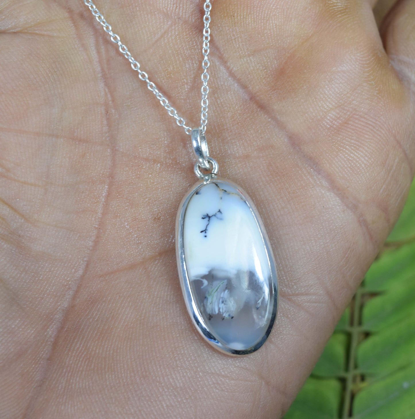 925 Solid Sterling Silver Black Onyx Chain Pendant-19.5 Inch