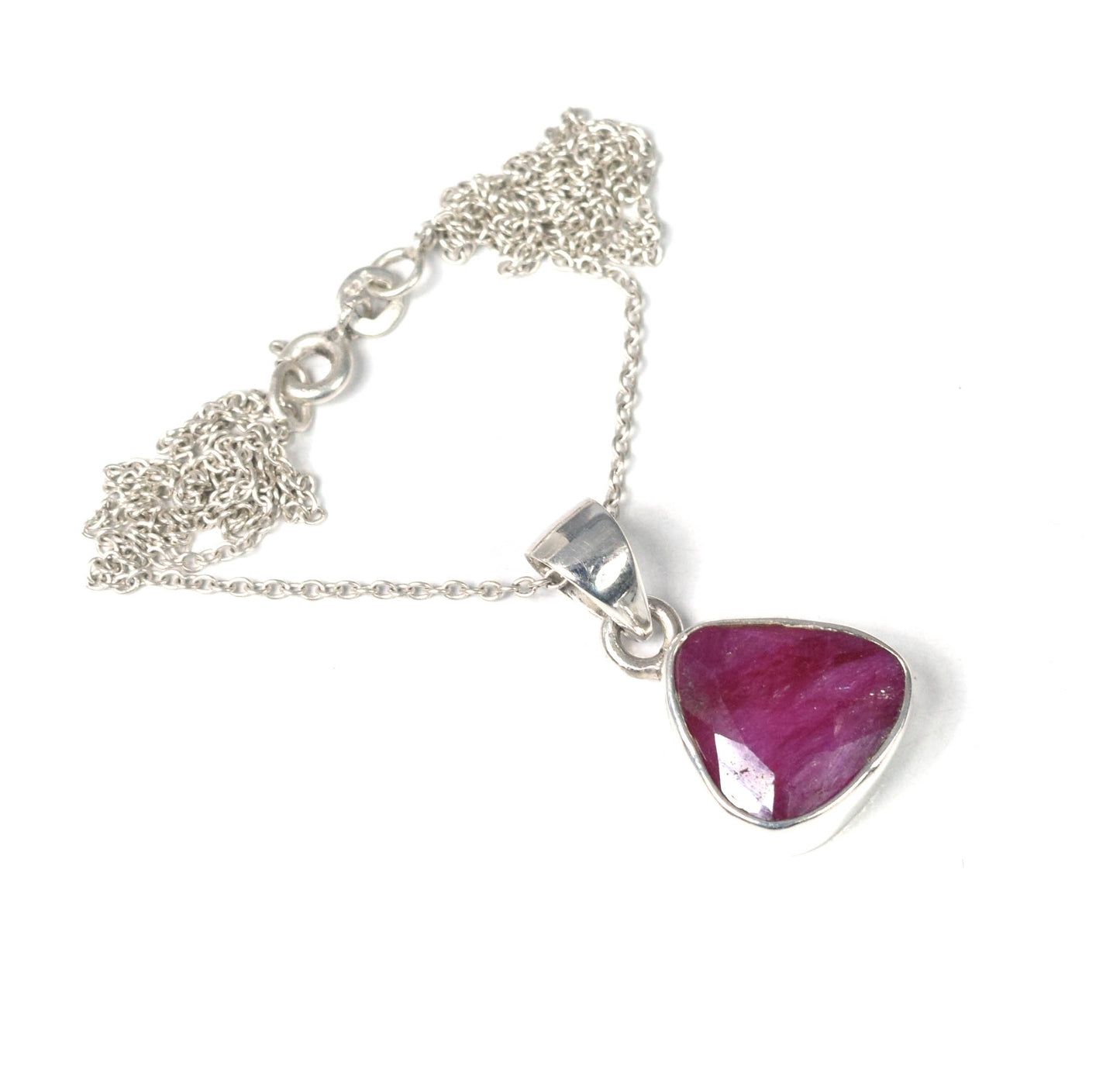 925 Solid Sterling Cut Simulated Ruby Chain Pendant- 19 INCH