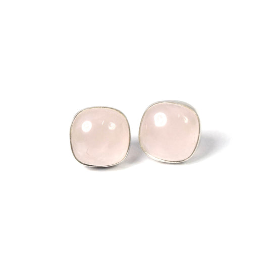 925 Solid Sterling Silver Pink Rose Quartz Stud Earring