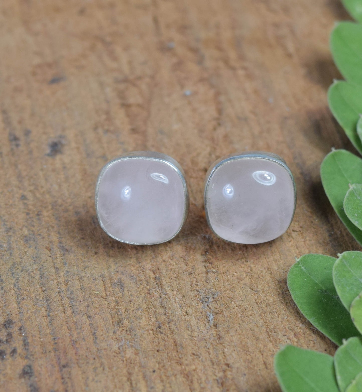 925 Solid Sterling Silver Pink Rose Quartz Stud Earring