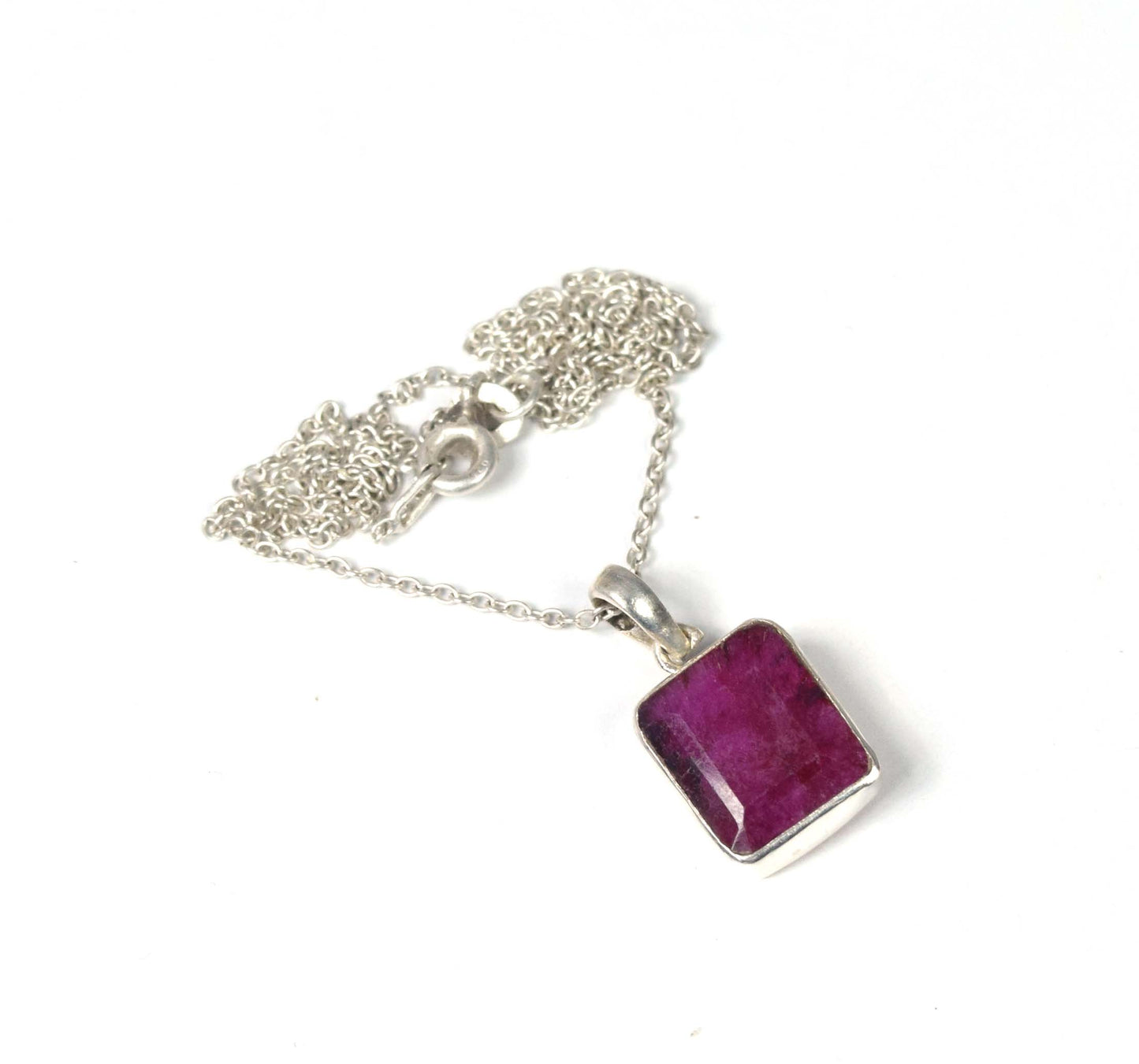 925 Solid Sterling Simulated Ruby Chain Pendant-18.6 Inch