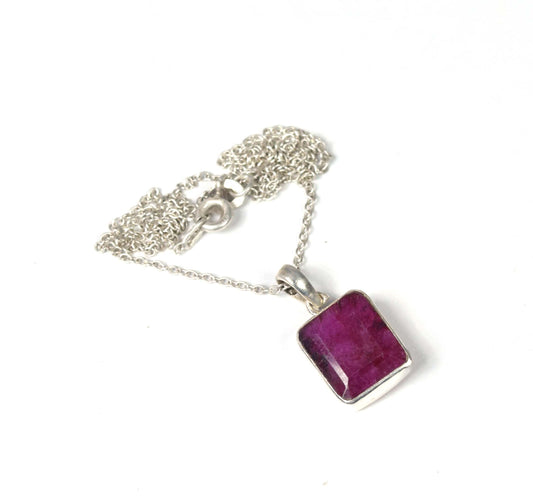 925 Solid Sterling Simulated Ruby Chain Pendant-18.6 Inch