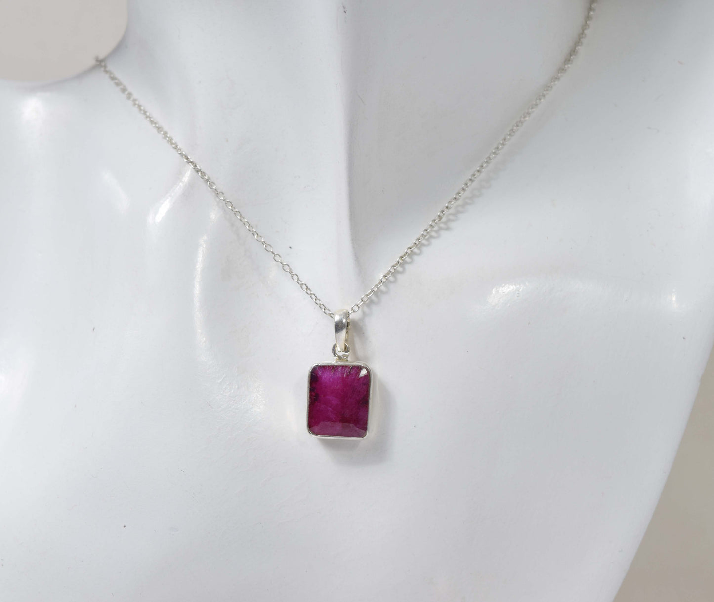 925 Solid Sterling Simulated Ruby Chain Pendant-18.6 Inch