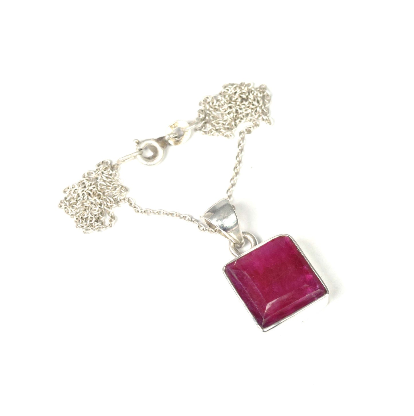 925 Solid Sterling Simulated Ruby Chain Pendant-18.8 Inch
