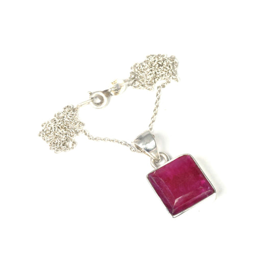 925 Solid Sterling Simulated Ruby Chain Pendant-19 Inch