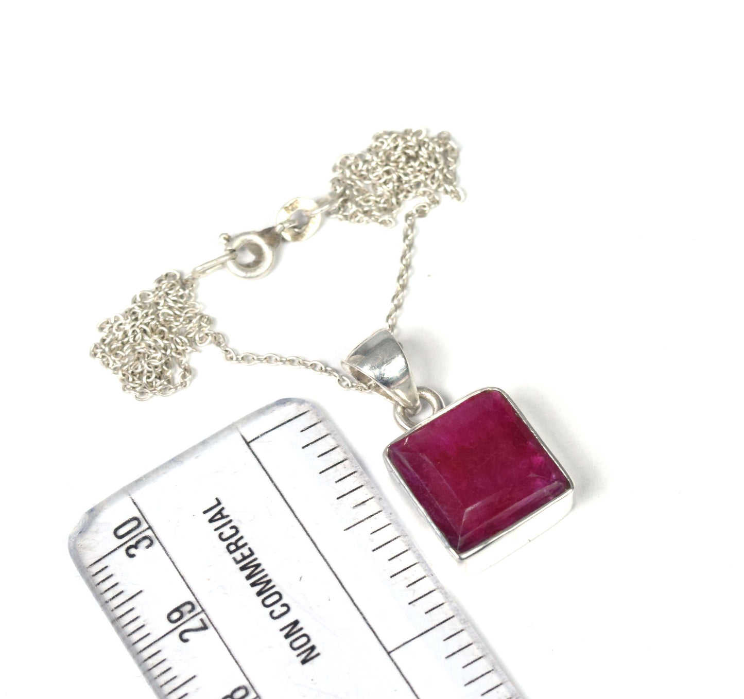 925 Solid Sterling Simulated Ruby Chain Pendant-19 Inch