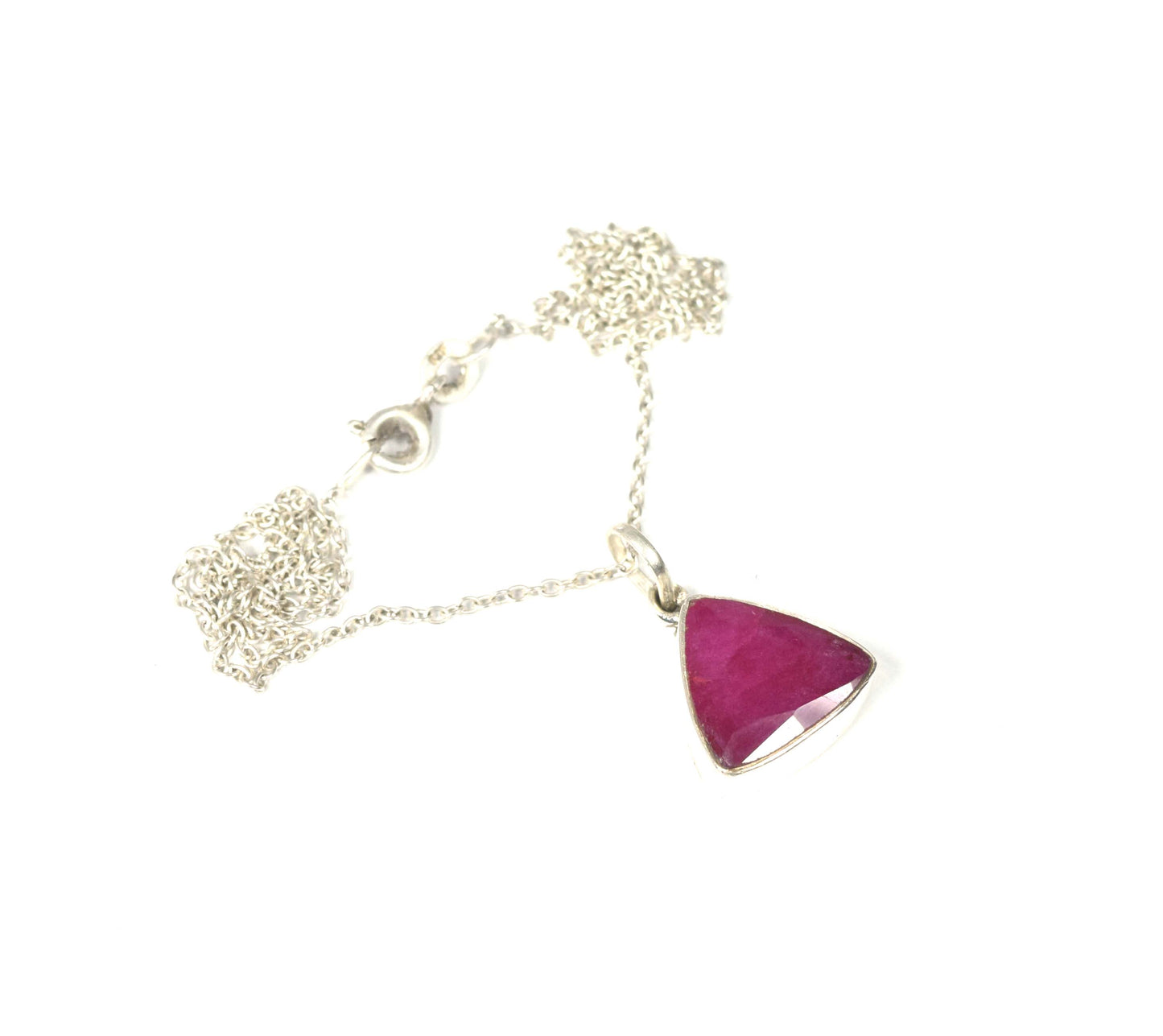 925 Solid Sterling Simulated Ruby Chain Pendant-18.7 Inch