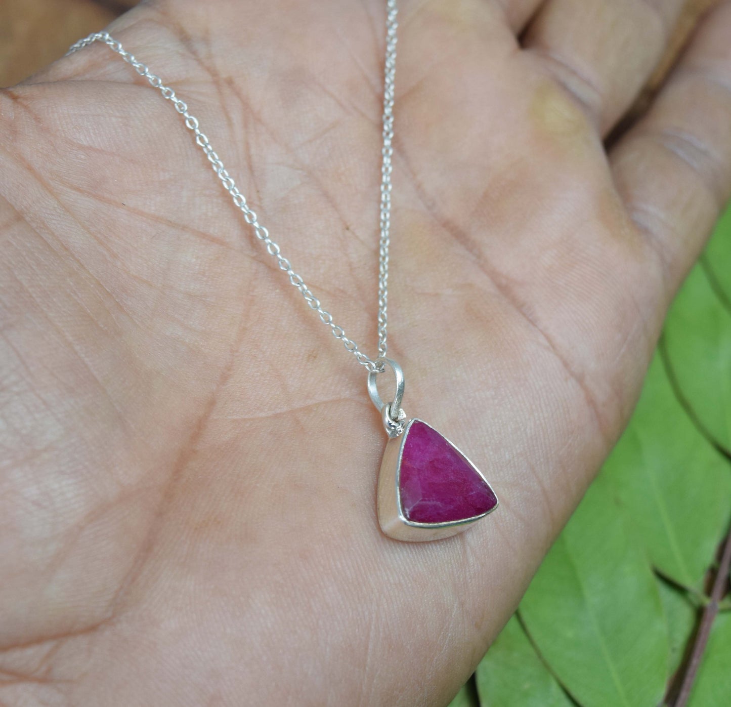 925 Solid Sterling Simulated Ruby Chain Pendant-18.7 Inch