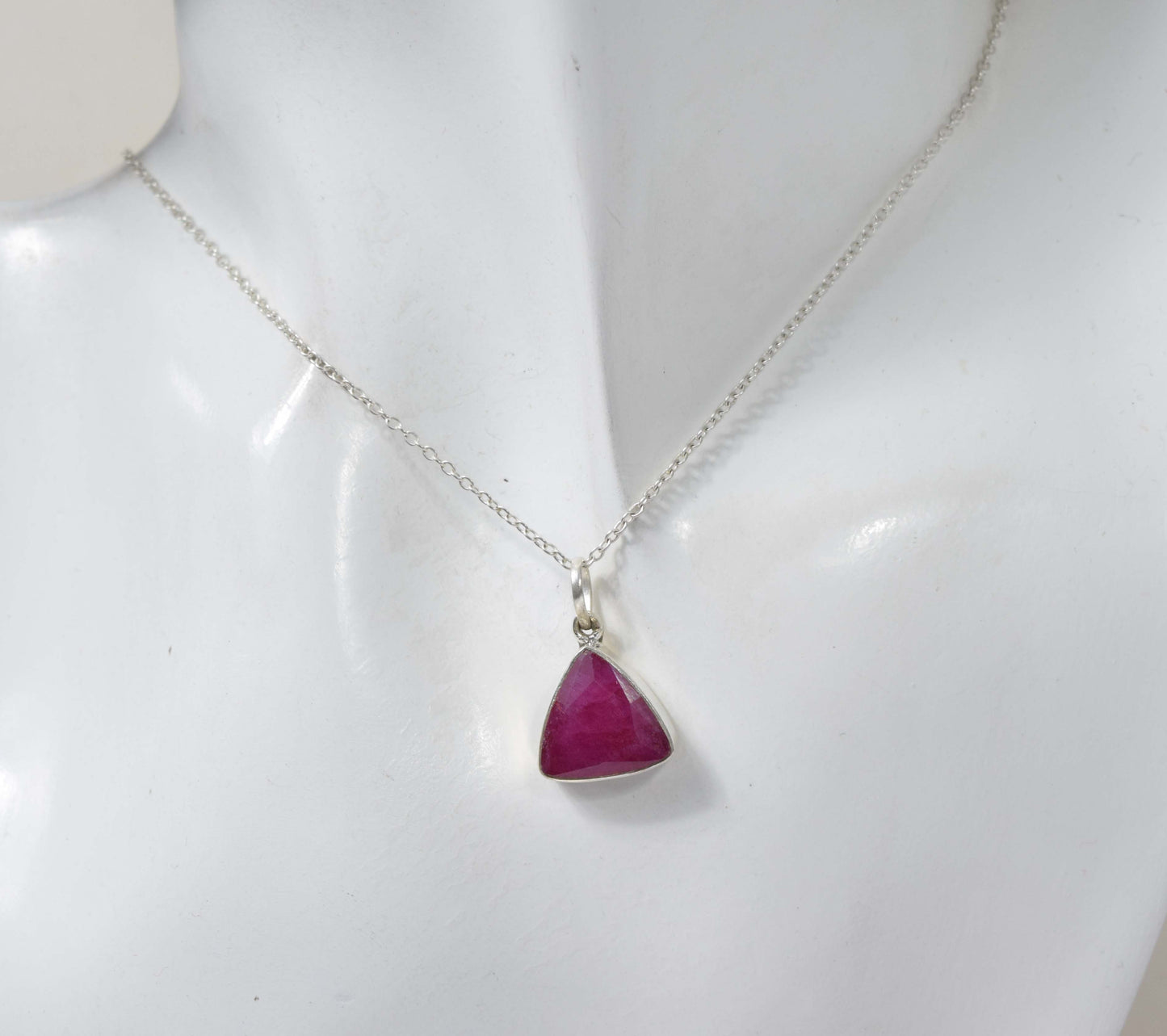 925 Solid Sterling Simulated Ruby Chain Pendant-18.7 Inch