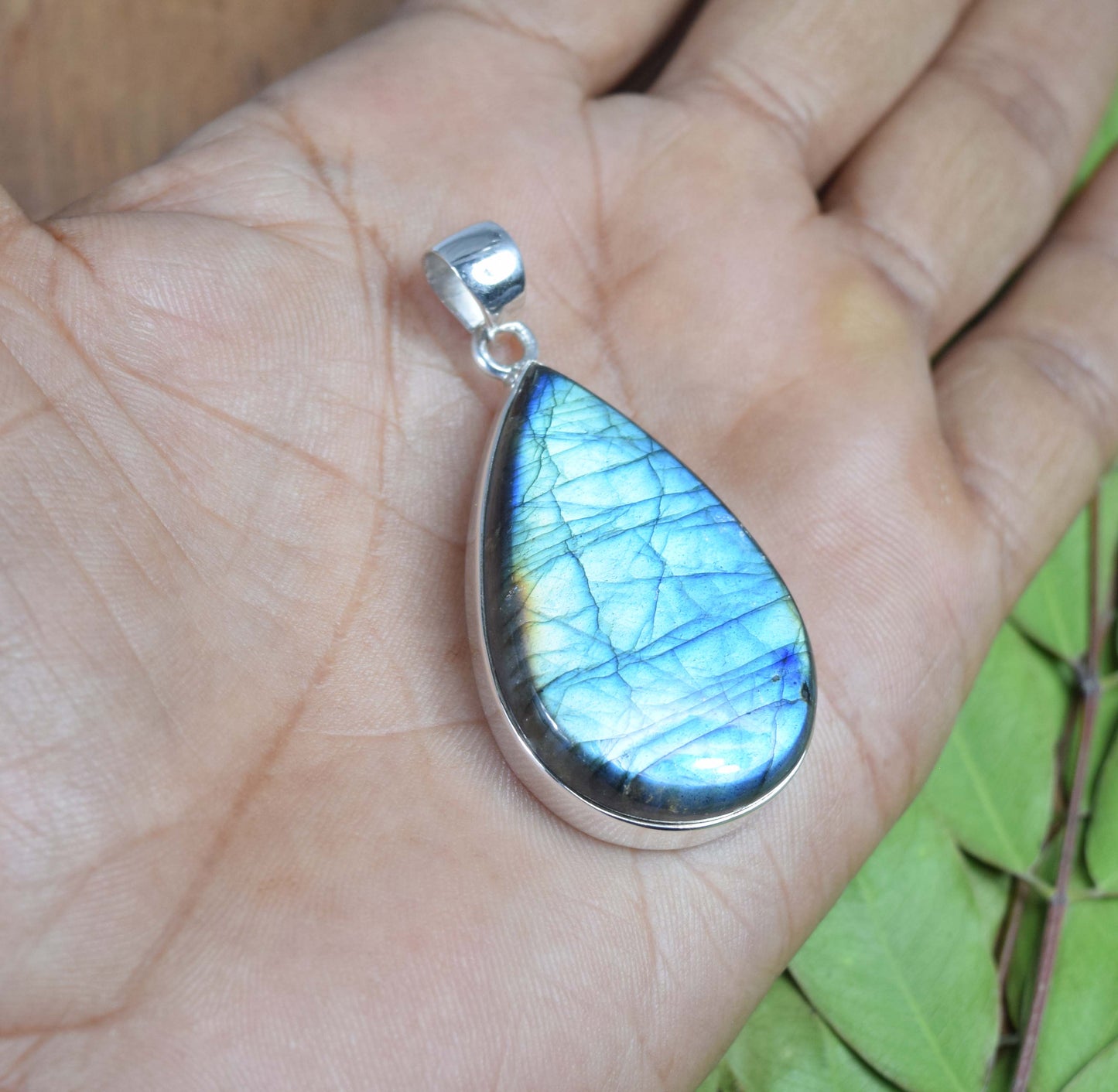 925 Solid Sterling Silver Labradorite Pendant-2 Inch