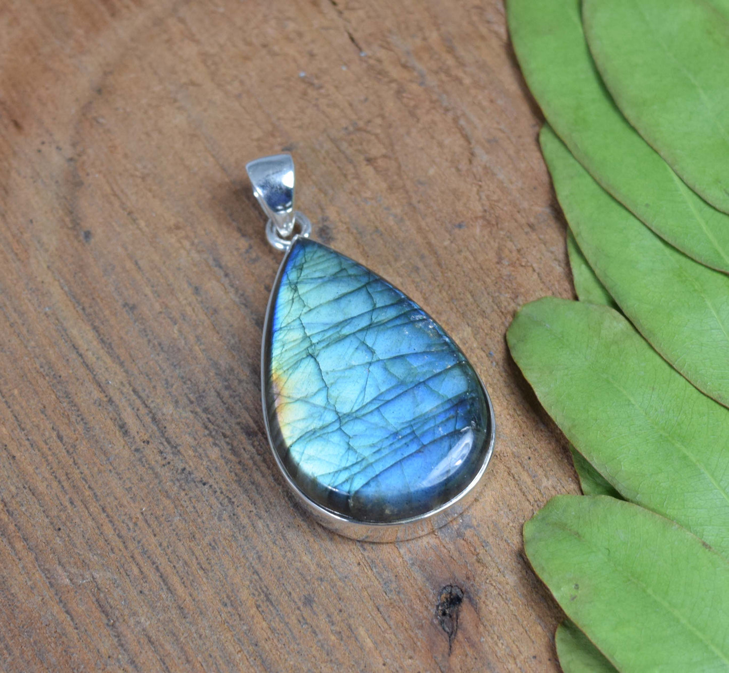 925 Solid Sterling Silver Labradorite Pendant-2 Inch