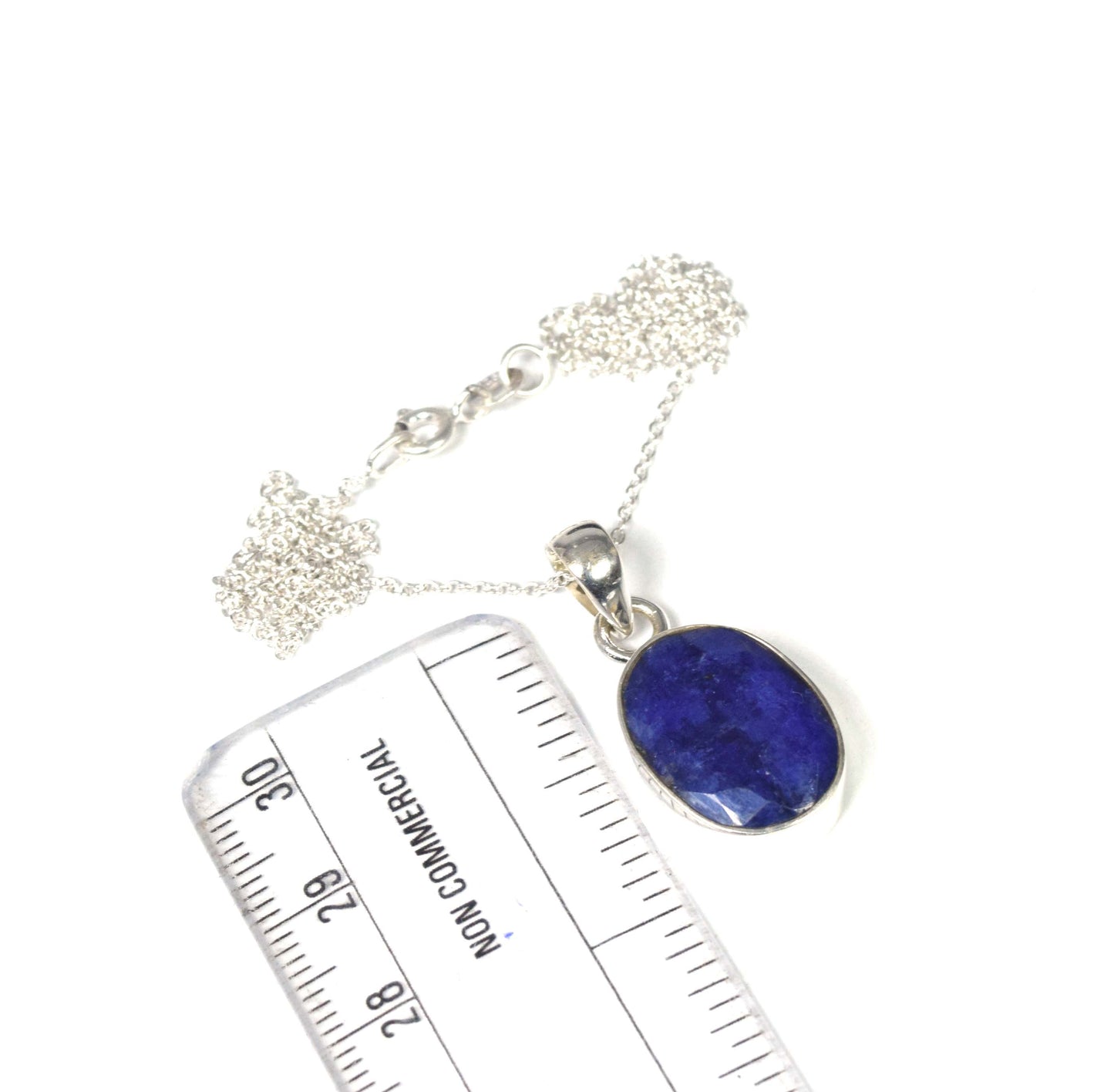 925 Solid Sterling Silver Cut Blue Simulated Sapphire Chain Pendant-19.2 Inch