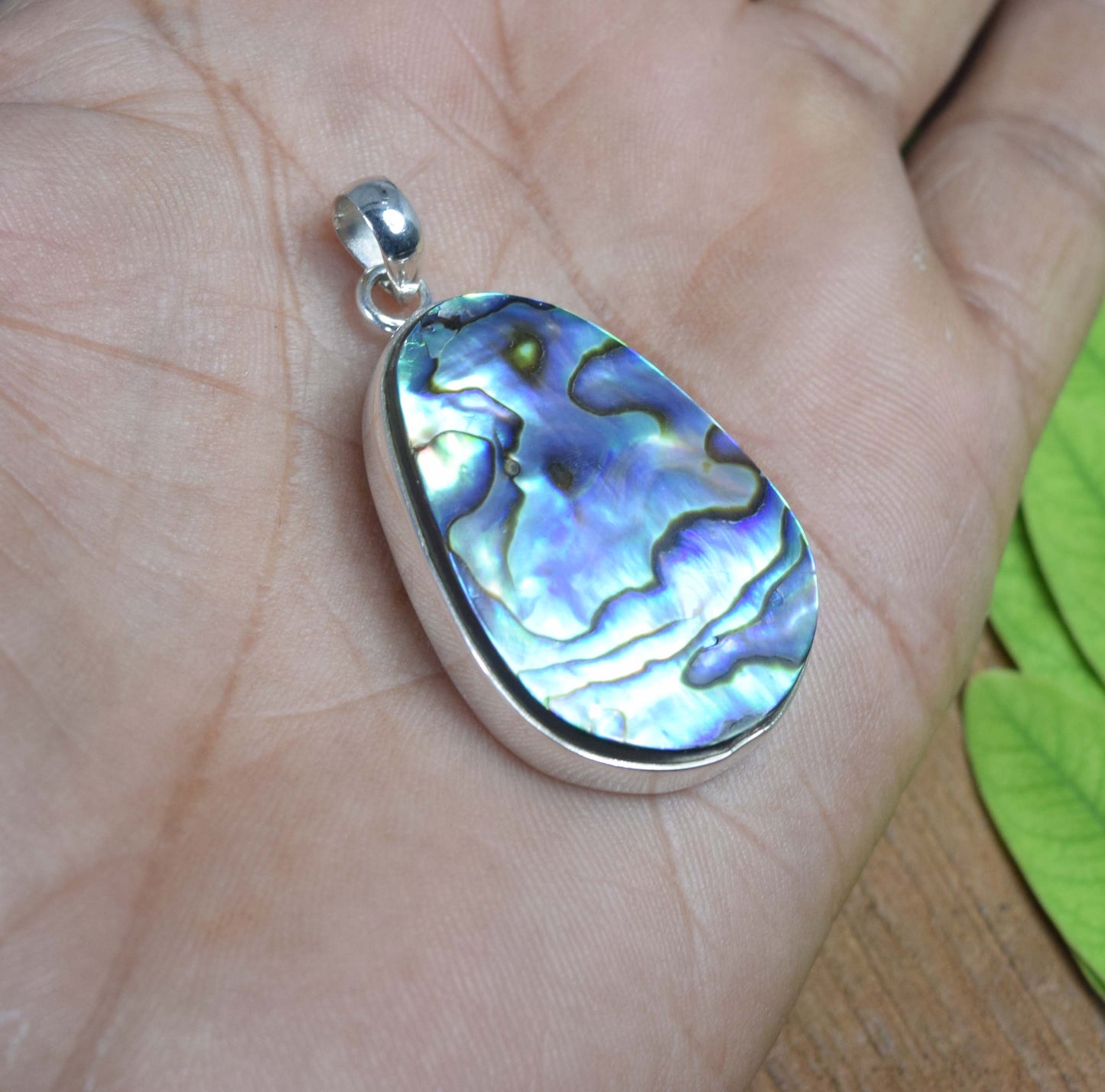 925 Solid Sterling Silver Abalone Shell Pendant-1.8 Inch