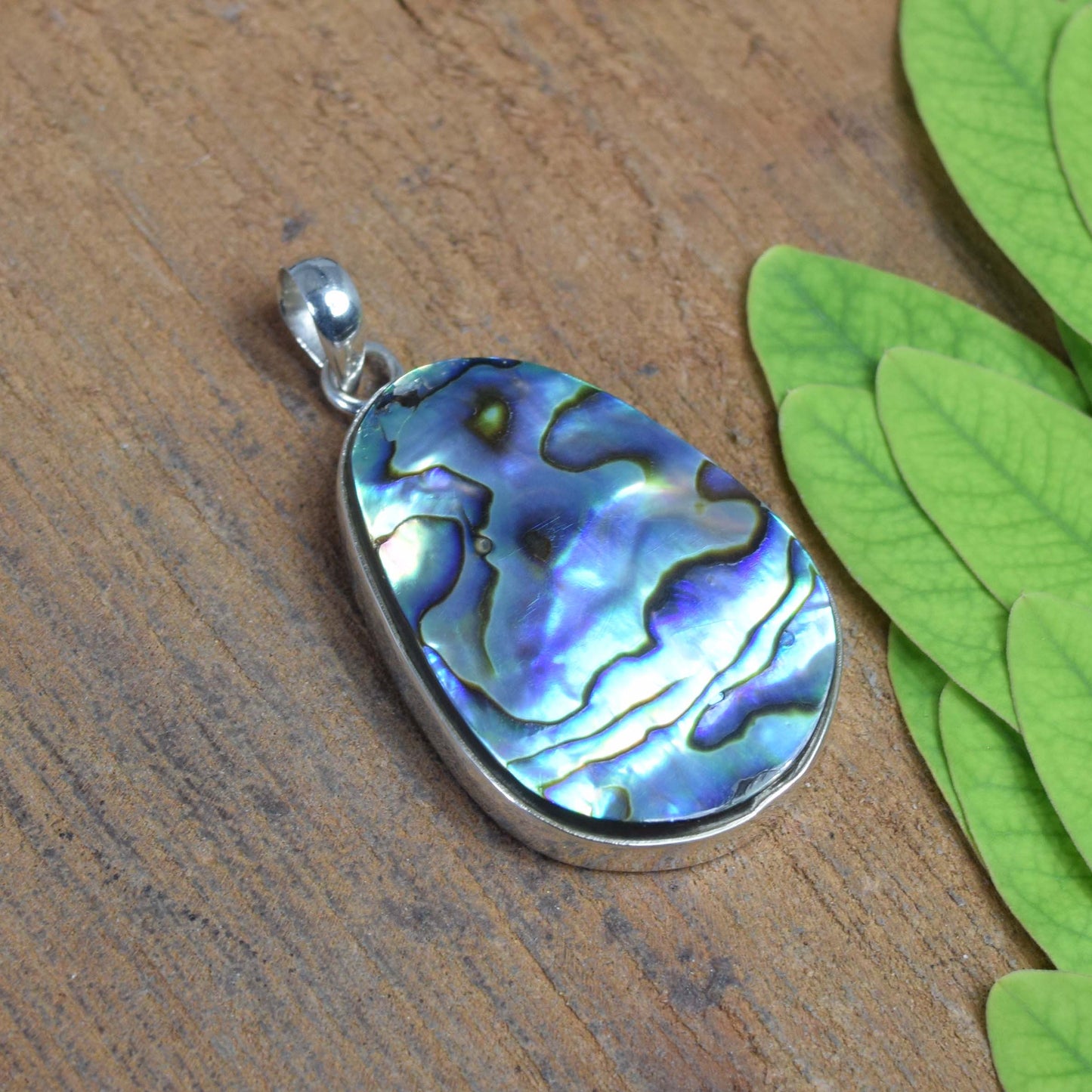 925 Solid Sterling Silver Abalone Shell Pendant-1.8 Inch