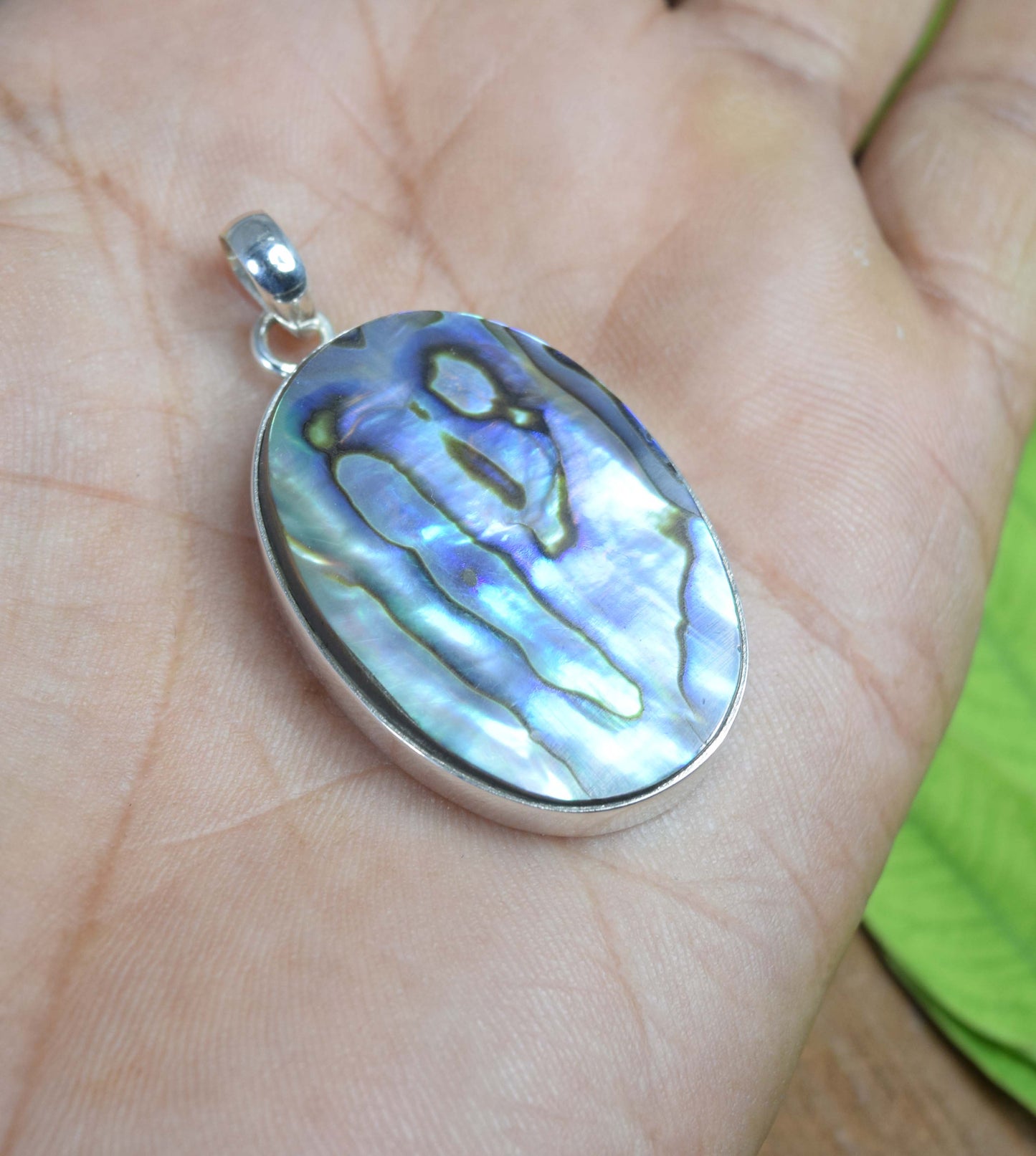 925 Solid Sterling Silver Abalone Shell Pendant-1.9 Inch