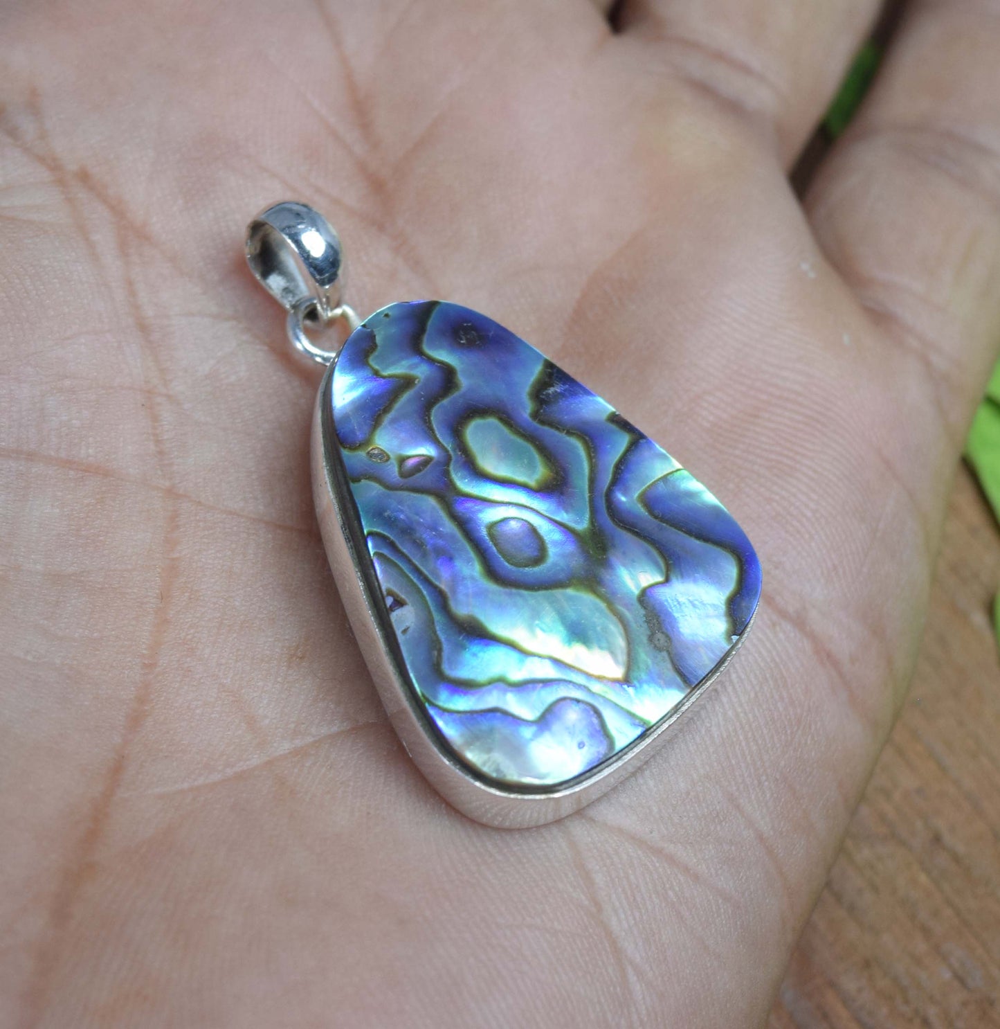 925 Solid Sterling Silver Abalone Shell Pendant-1.7 Inch