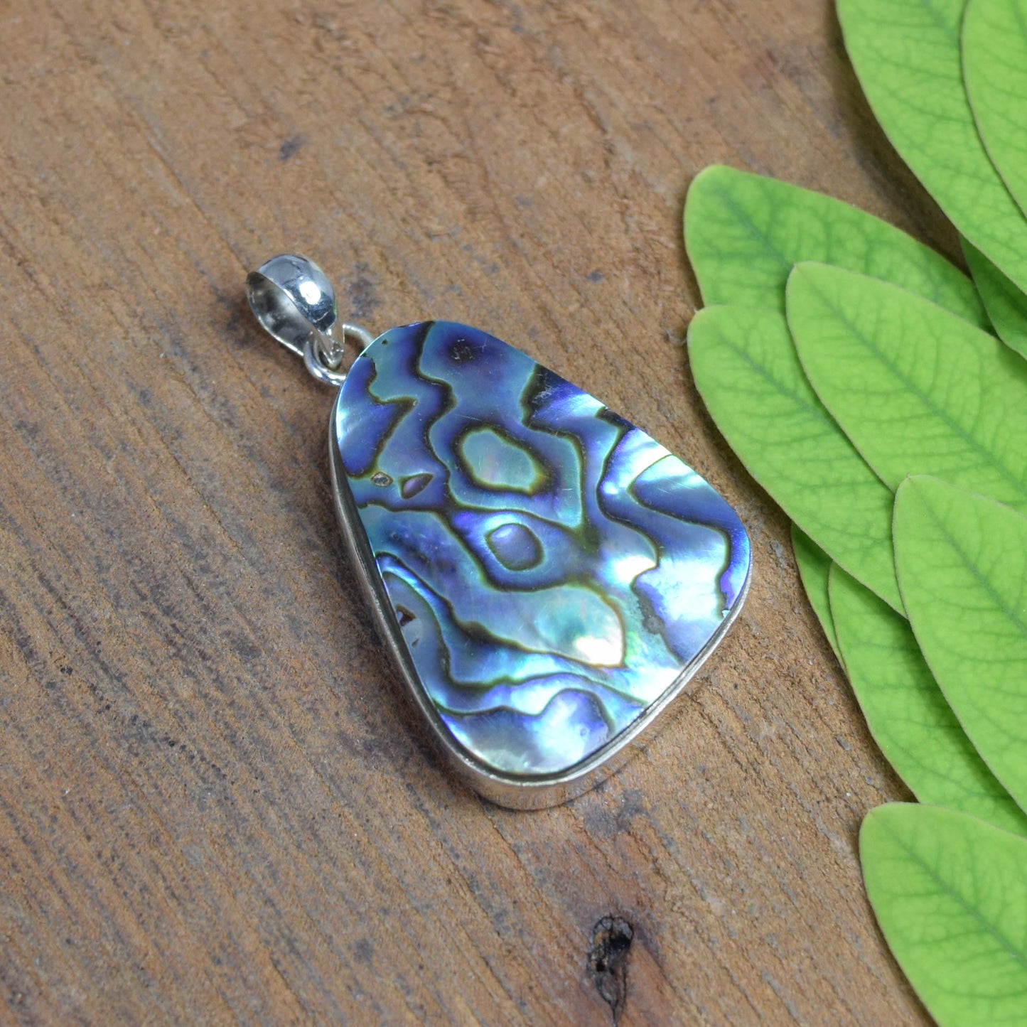 925 Solid Sterling Silver Abalone Shell Pendant-1.7 Inch