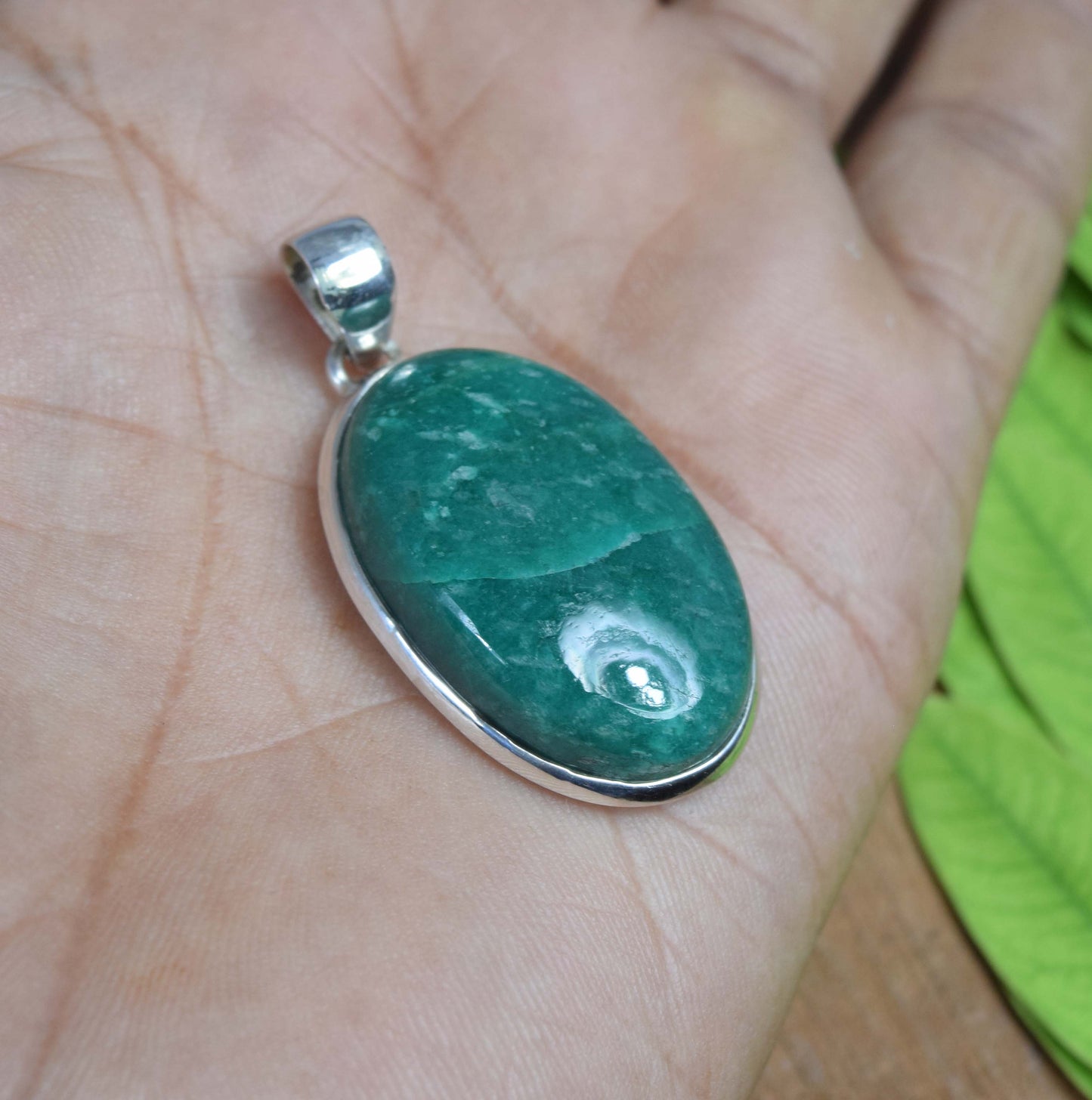 925 Solid Sterling Silver Amazonite Pendant-1.8 Inch