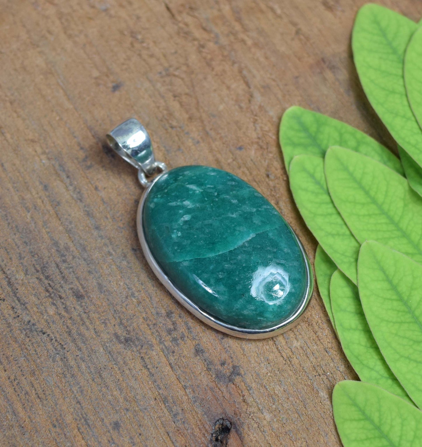 925 Solid Sterling Silver Amazonite Pendant-1.8 Inch