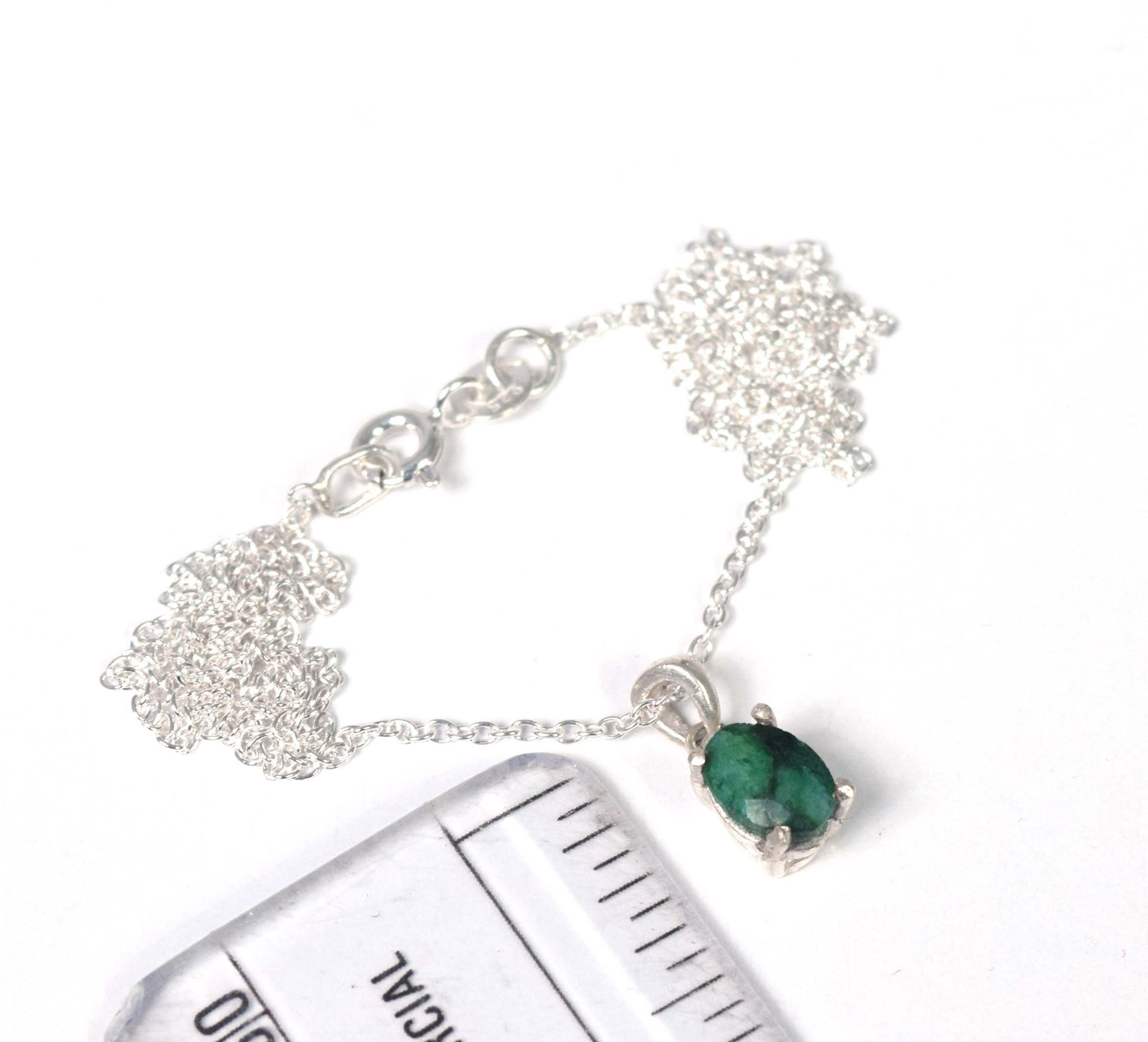 925 Solid Sterling Silver Cut Simulated Emerald Chain Pendant-18.5 Inch