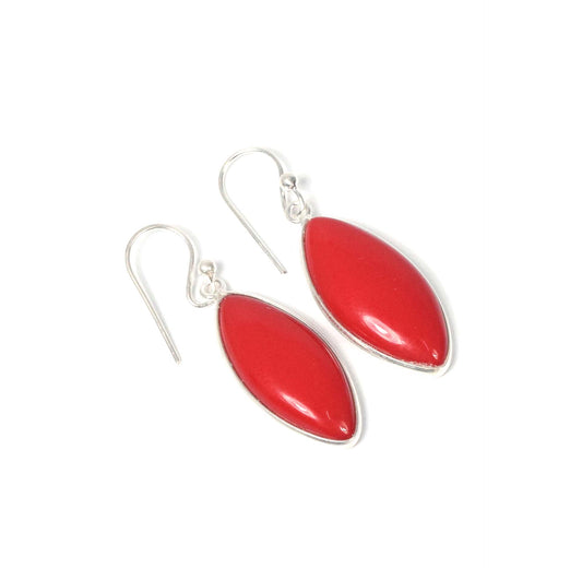 925 Solid Sterling Silver Red Coral Hook Earring-1.5 Inch
