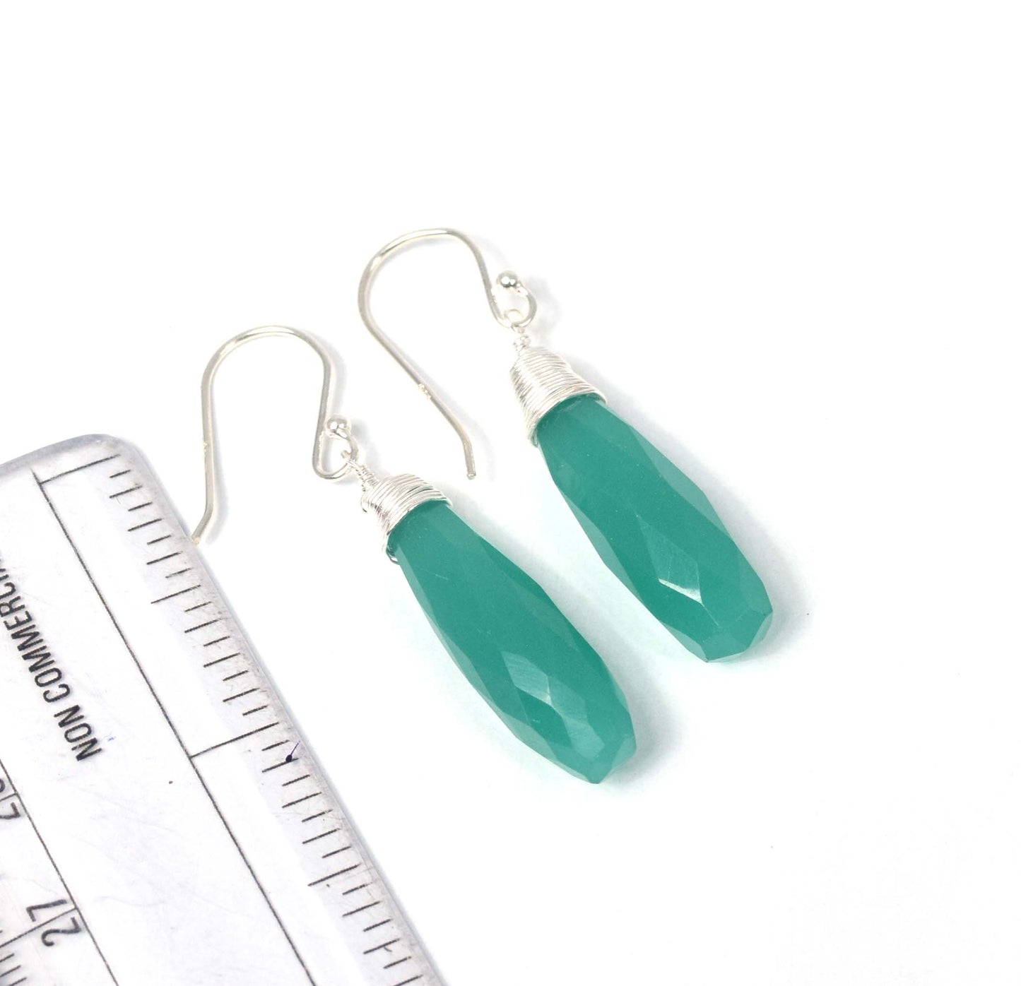 925 Solid Sterling Silver Cut Green Onyx Hook Earring-1.6 Inch
