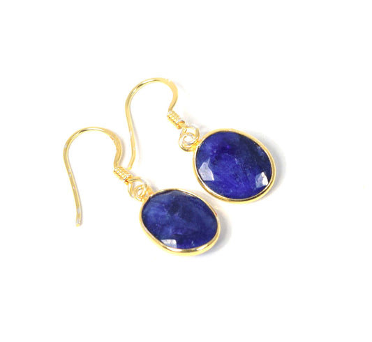 925 Sterling Silver 24CT Gold Overlay Cut Simulated Sapphire Hook Earring