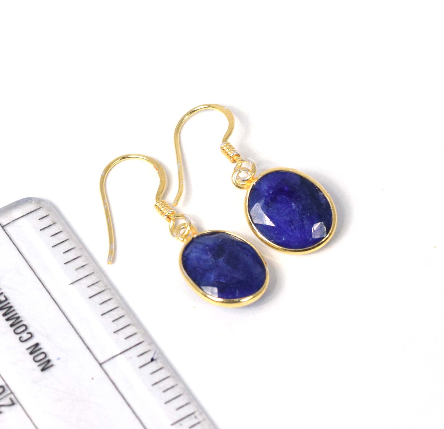 925 Sterling Silver 24CT Gold Overlay Cut Simulated Sapphire Hook Earring