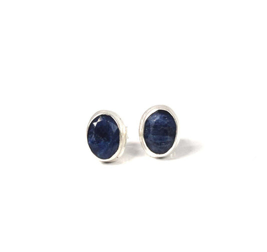 925 Solid Sterling Silver Cut Blue Simulated Sapphire Stud Earring