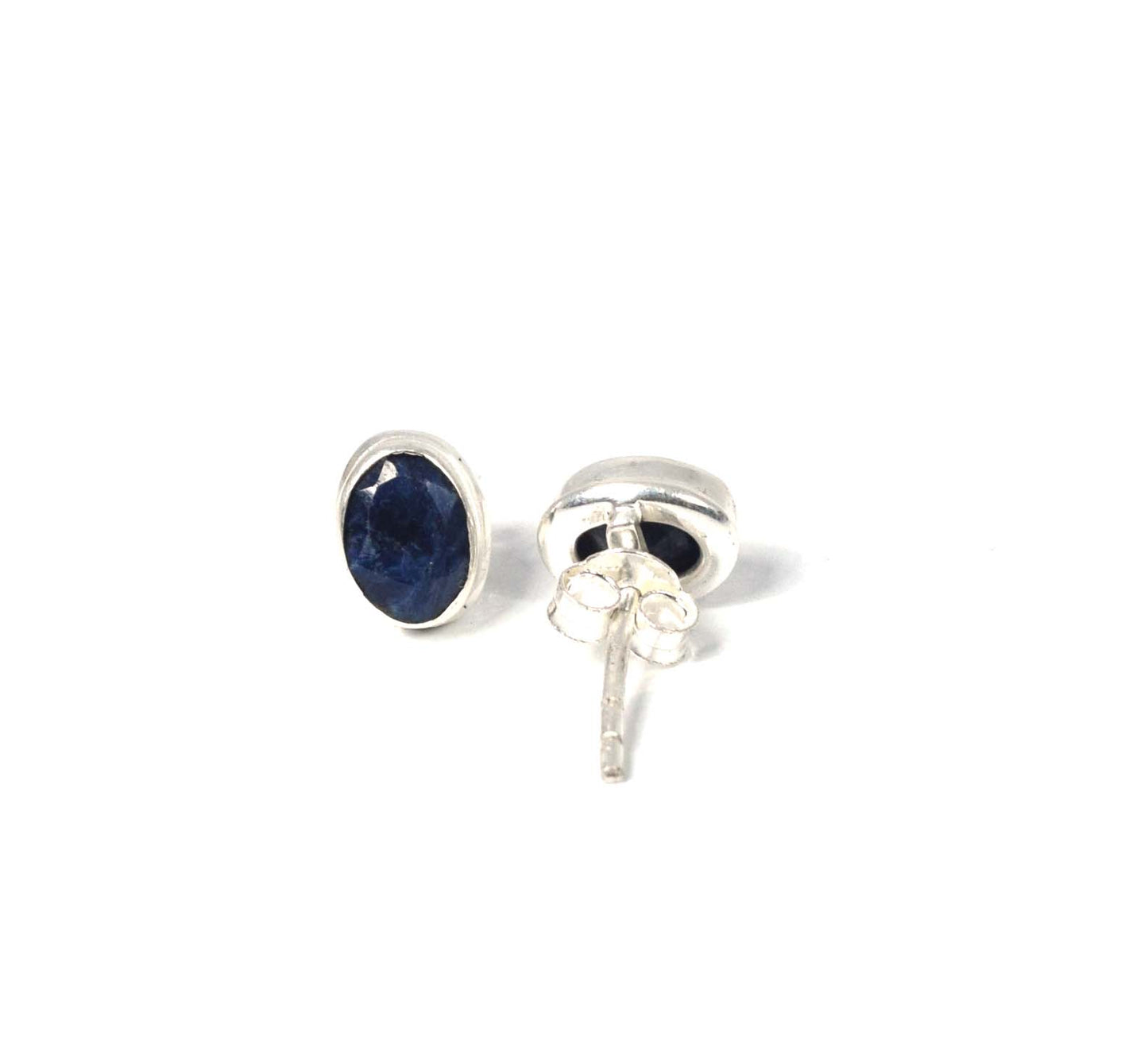 925 Solid Sterling Silver Cut Blue Simulated Sapphire Stud Earring