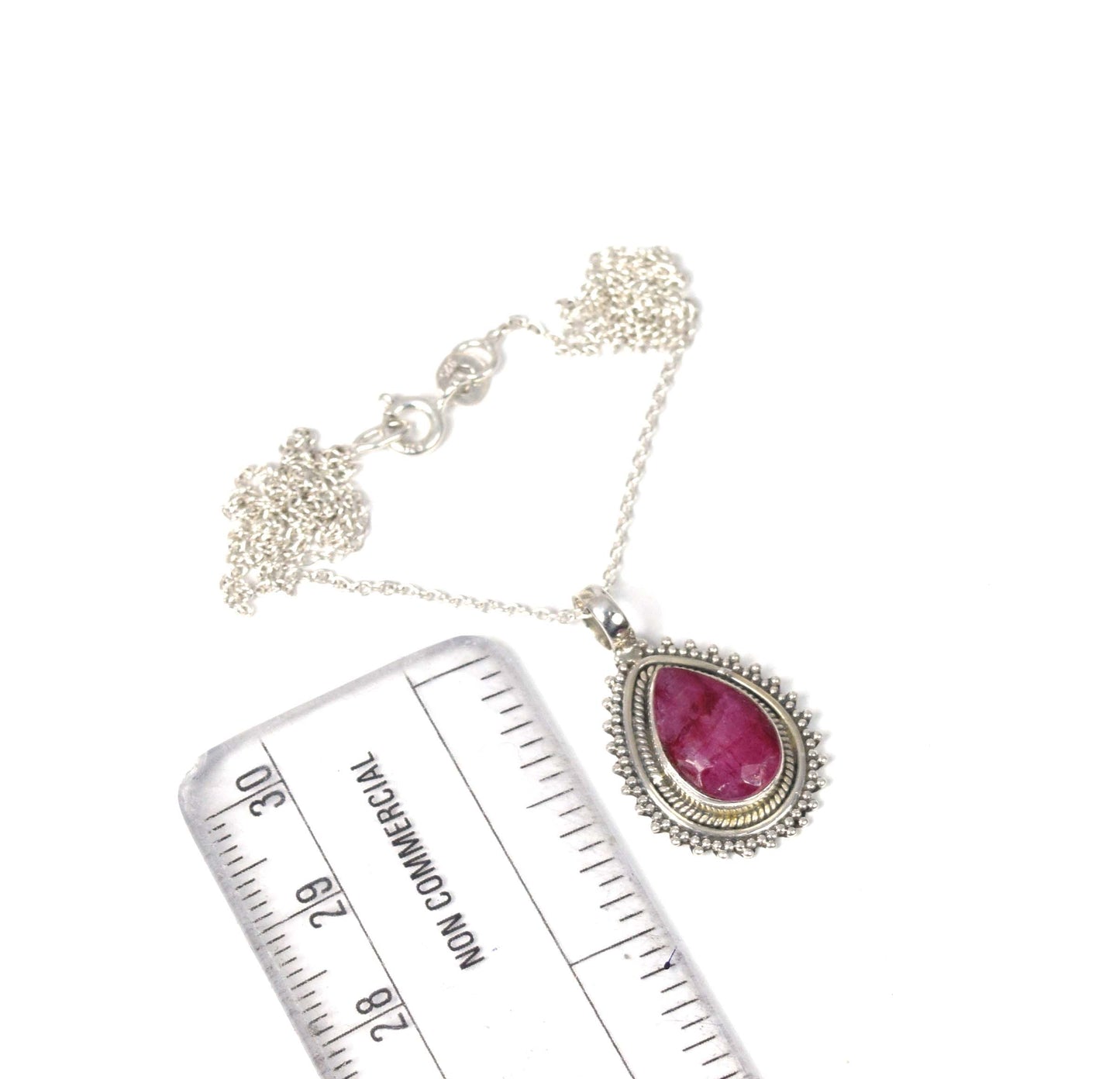 925 Solid Sterling Cut Simulated Ruby Chain Pendant-19 Inch