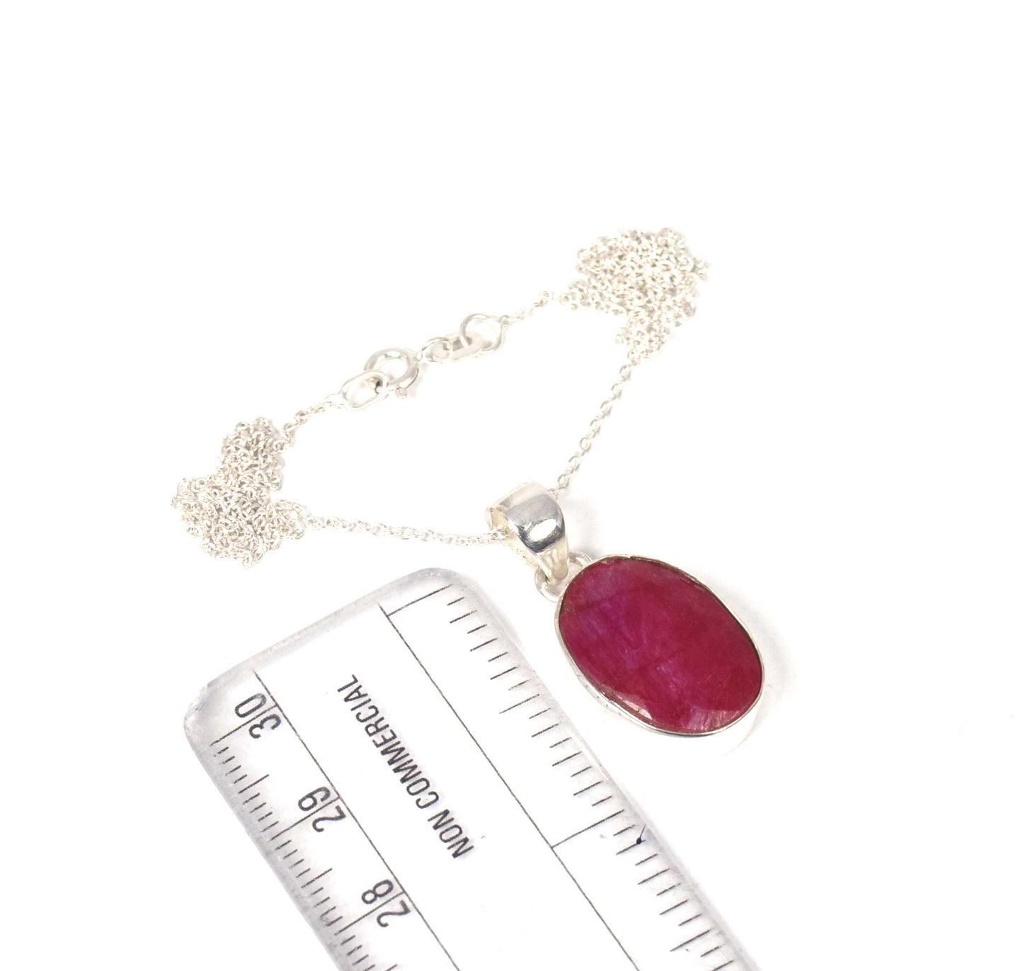 925 Solid Sterling Cut Simulated Ruby Chain Pendant-19.2 Inch