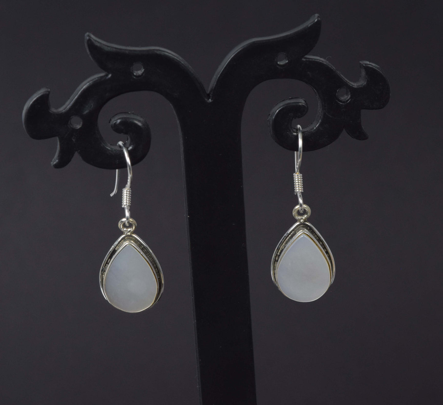 925 Solid Sterling Silver Mother Of Pearl Hook Earring-1.2 Inch