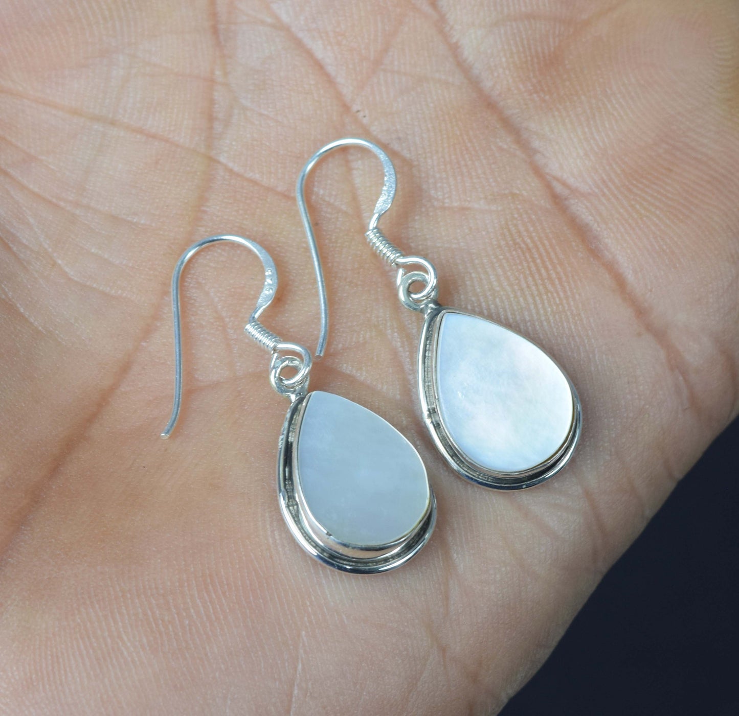 925 Solid Sterling Silver Mother Of Pearl Hook Earring-1.2 Inch