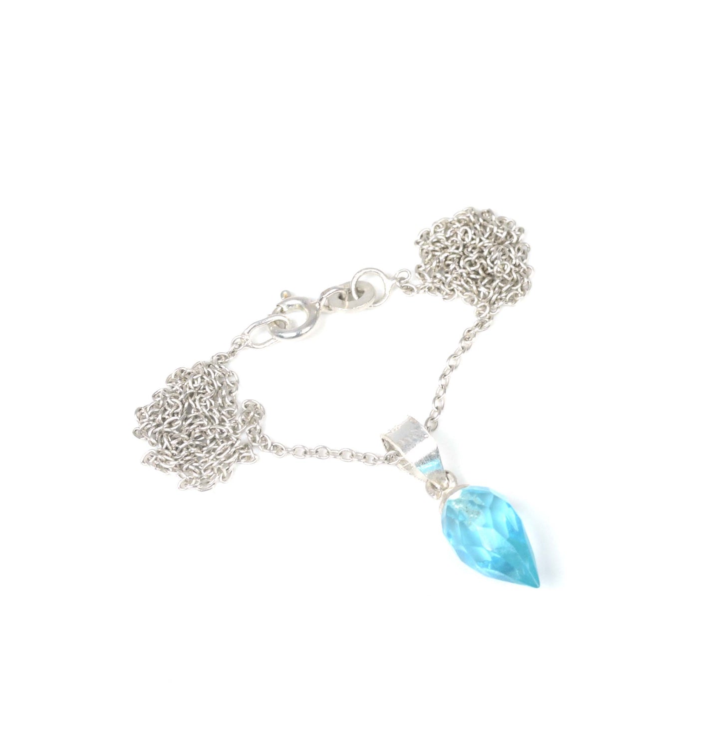 925 Solid Sterling Silver Faceted Blue Quartz Drop Chain Pendant-18.8 Inch