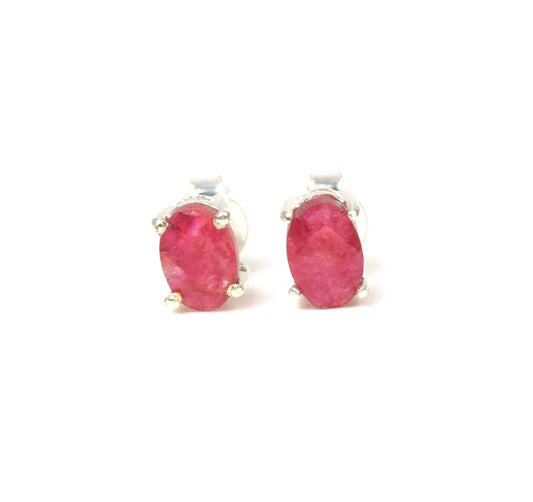 925 Solid Sterling Silver Faceted Simulated Ruby Stud Earring