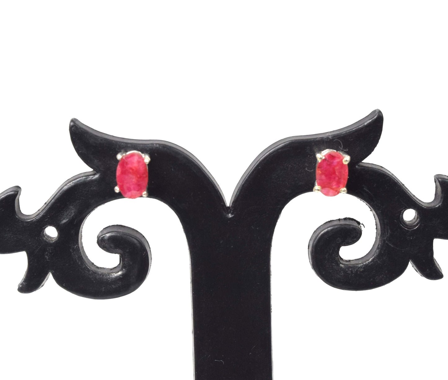 925 Solid Sterling Silver Faceted Simulated Ruby Stud Earring