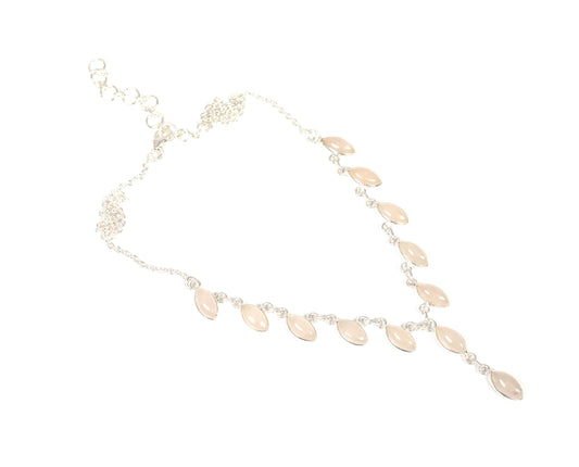 925 Solid Sterling Silver Pink Rose Quartz Necklace-20 Inch