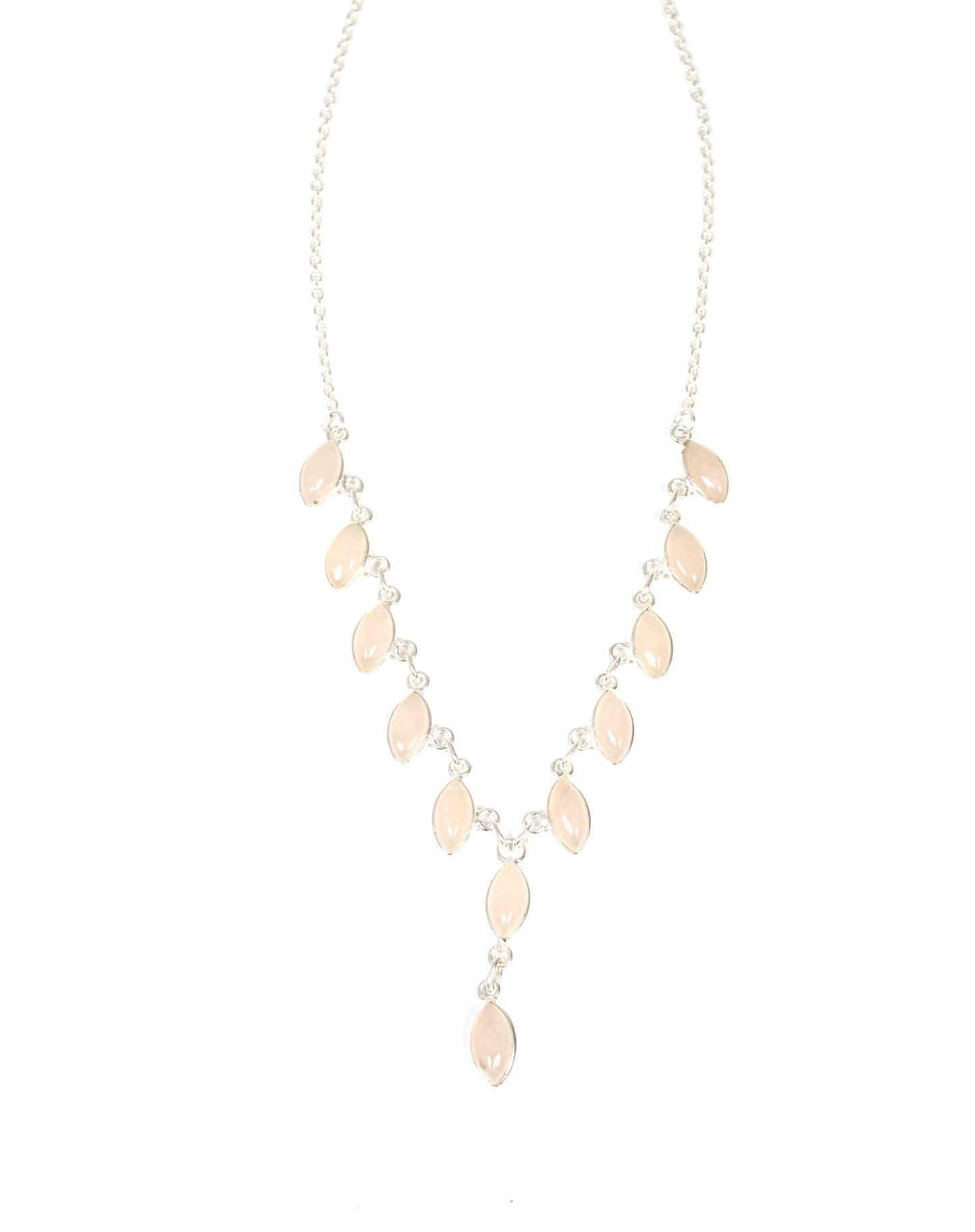 925 Solid Sterling Silver Pink Rose Quartz Necklace-20 Inch